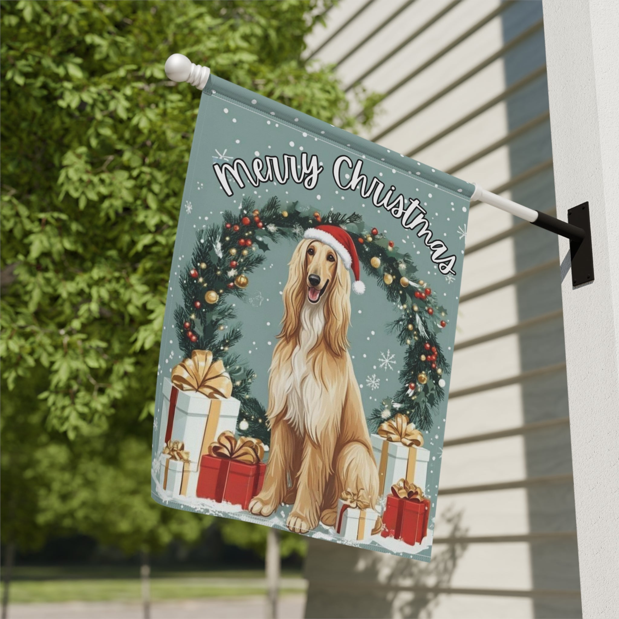 Merry Christmas Afghan Hound Garden Flag