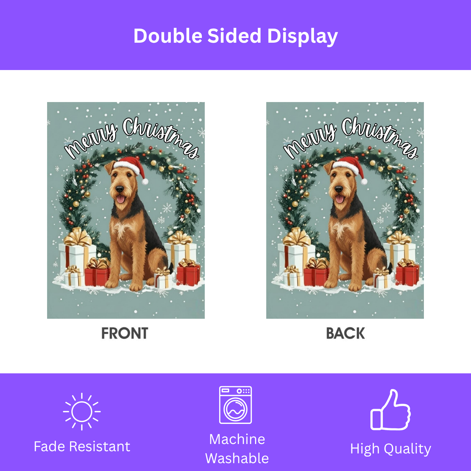 Merry Christmas Airedale Terrier Garden Flag
