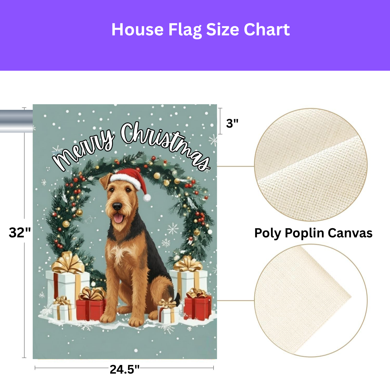 Merry Christmas Airedale Terrier Garden Flag