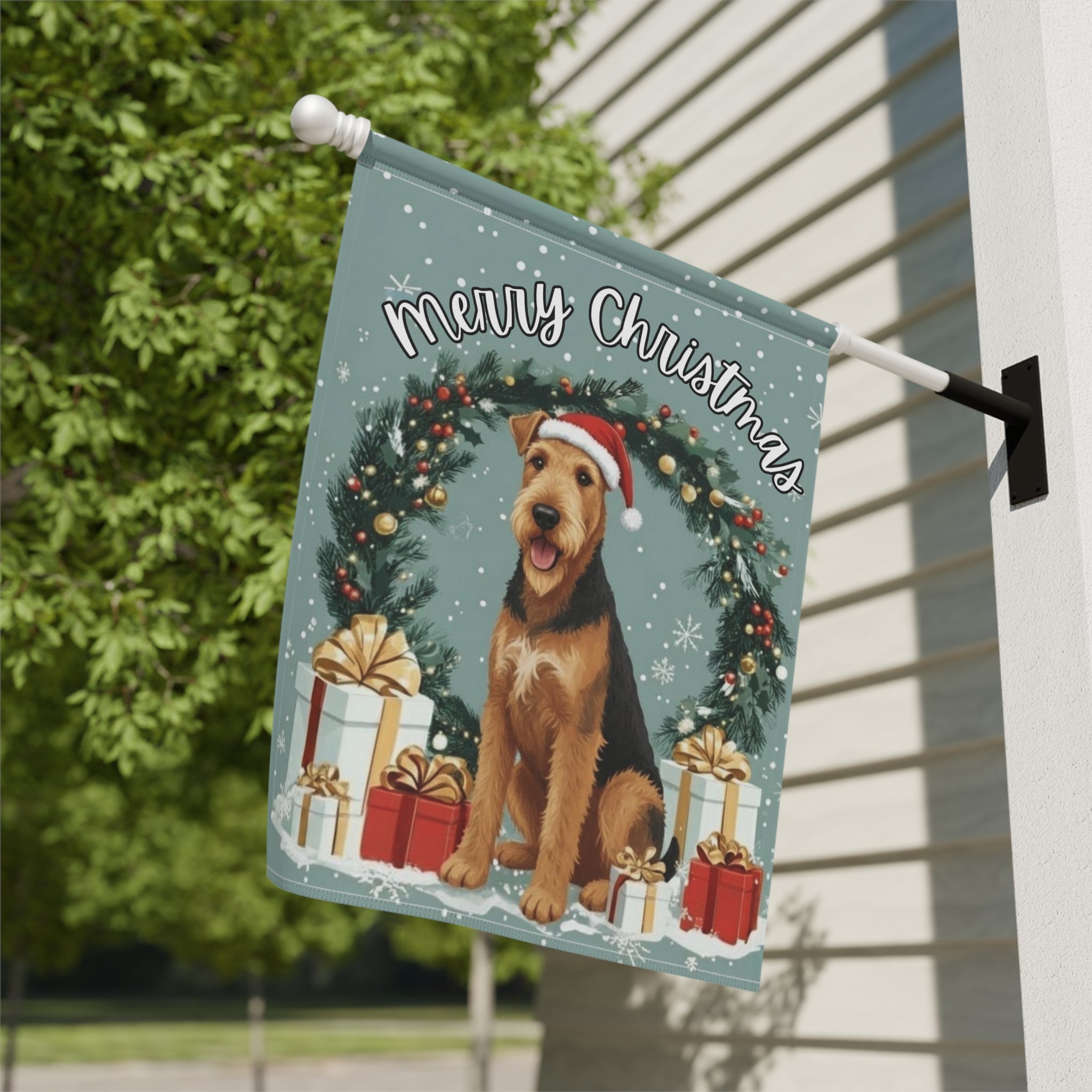 Merry Christmas Airedale Terrier Garden Flag