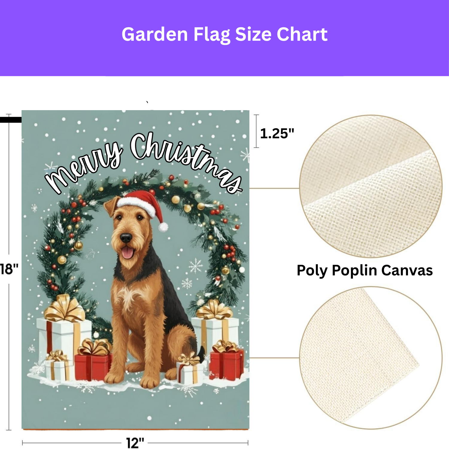 Merry Christmas Airedale Terrier Garden Flag