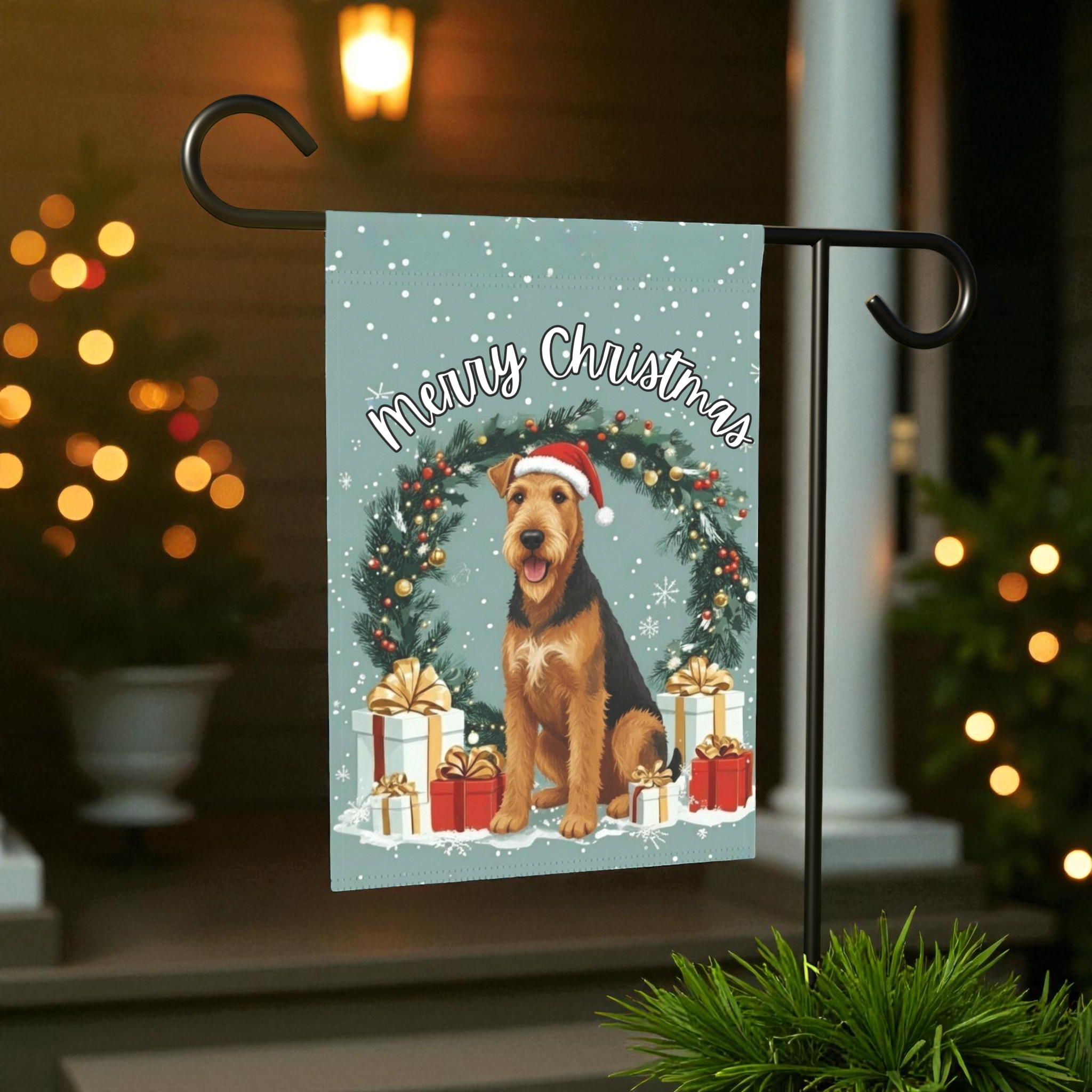 Merry Christmas Airedale Terrier Garden Flag
