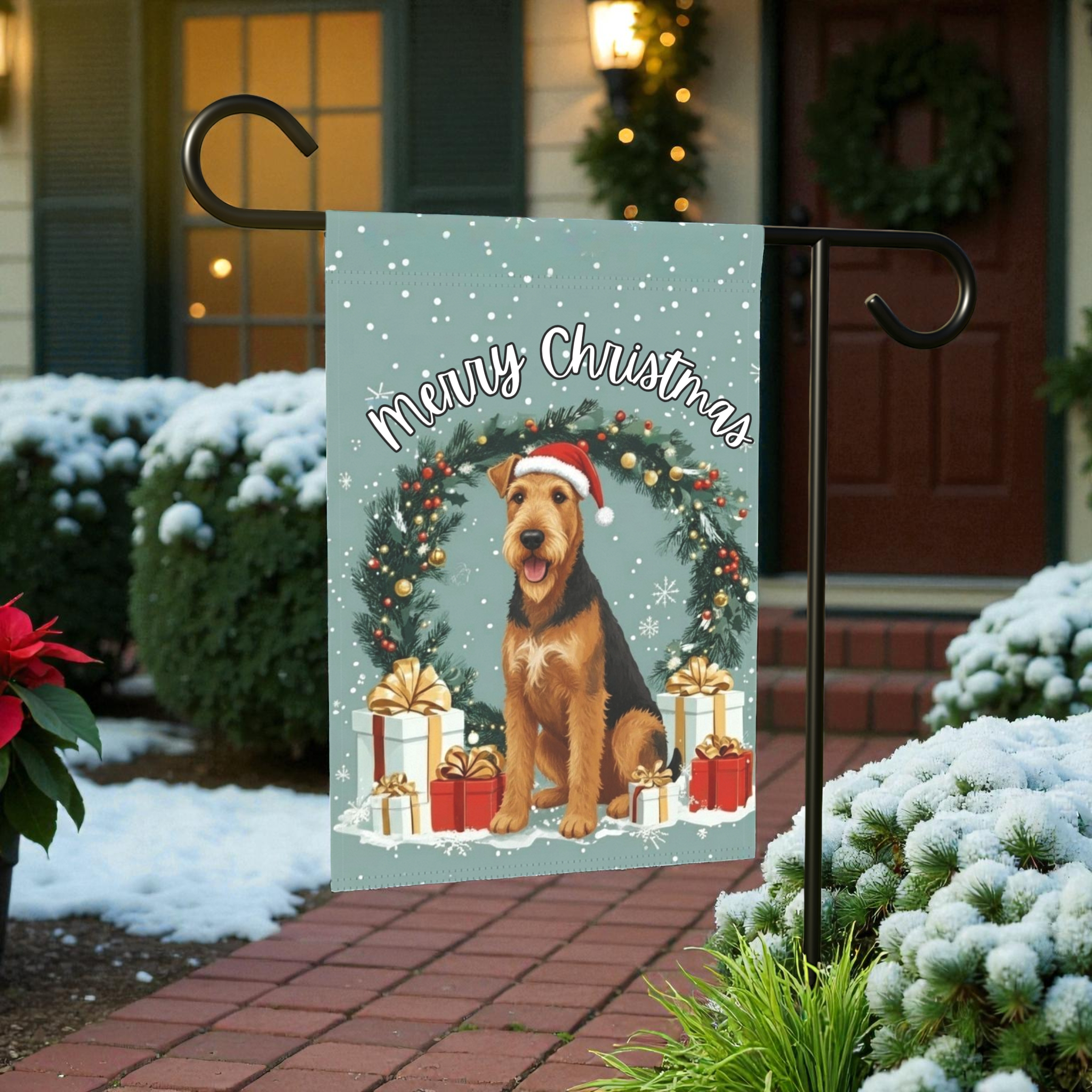 Merry Christmas Airedale Terrier Garden Flag