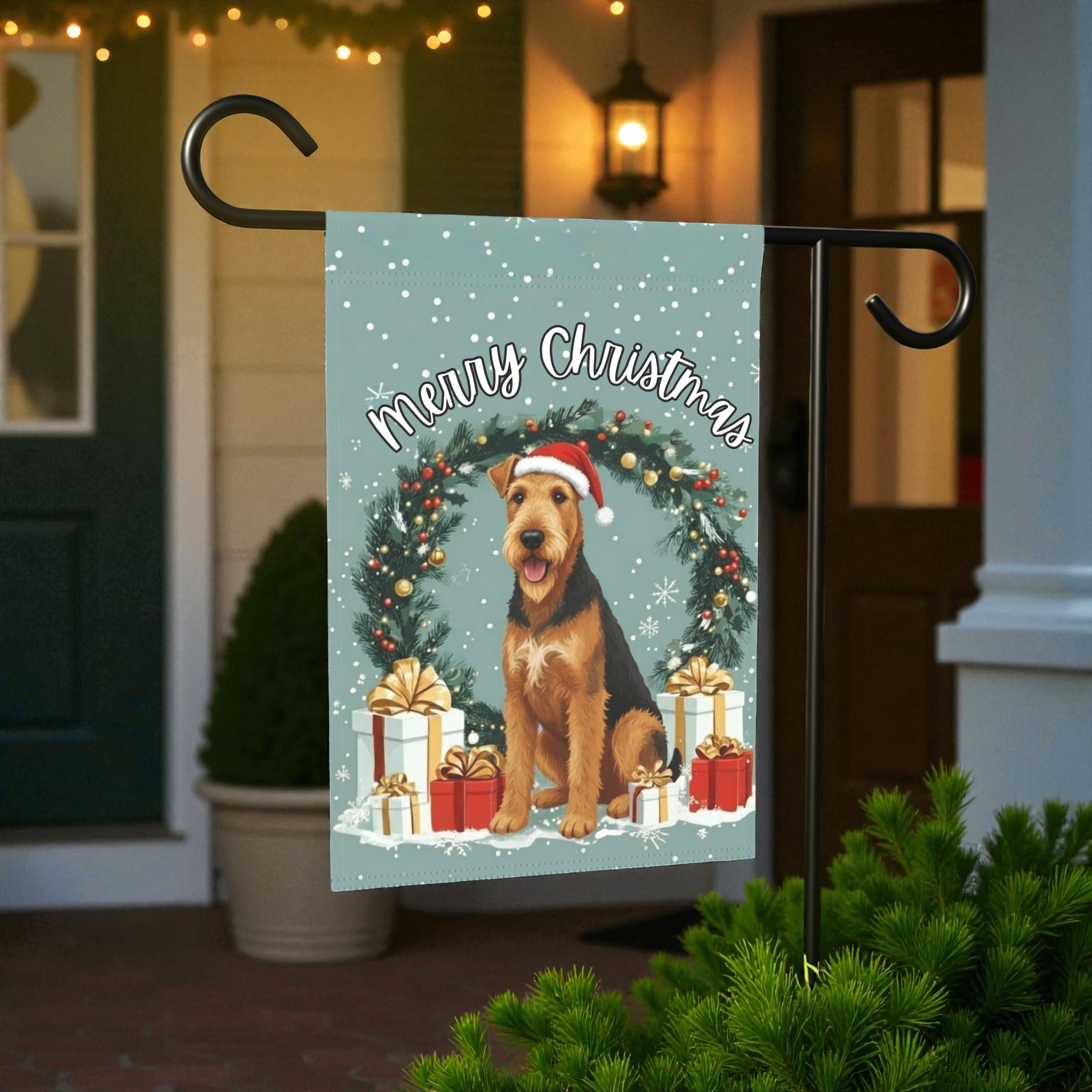 Merry Christmas Airedale Terrier Garden Flag