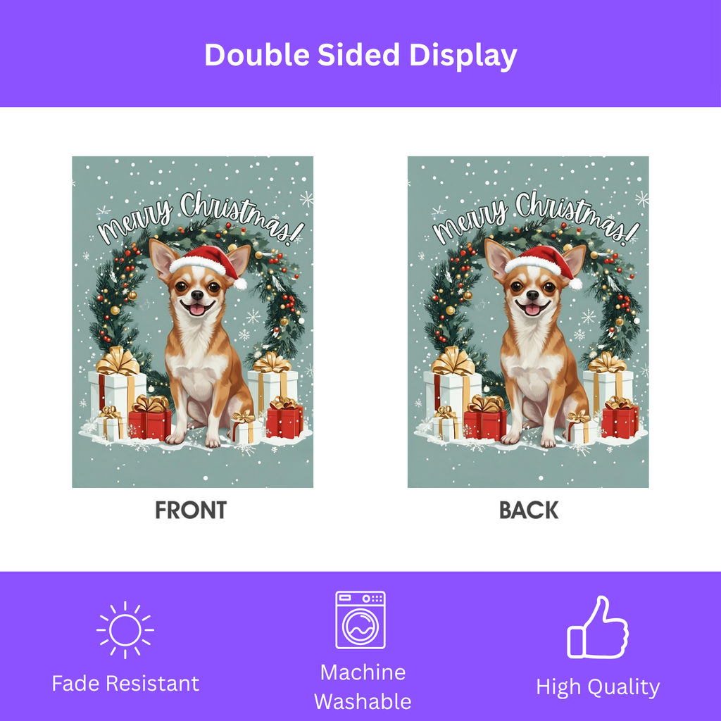 Merry Christmas Chihuahua Garden Flag - double-sided design - Dragonfire Gardens