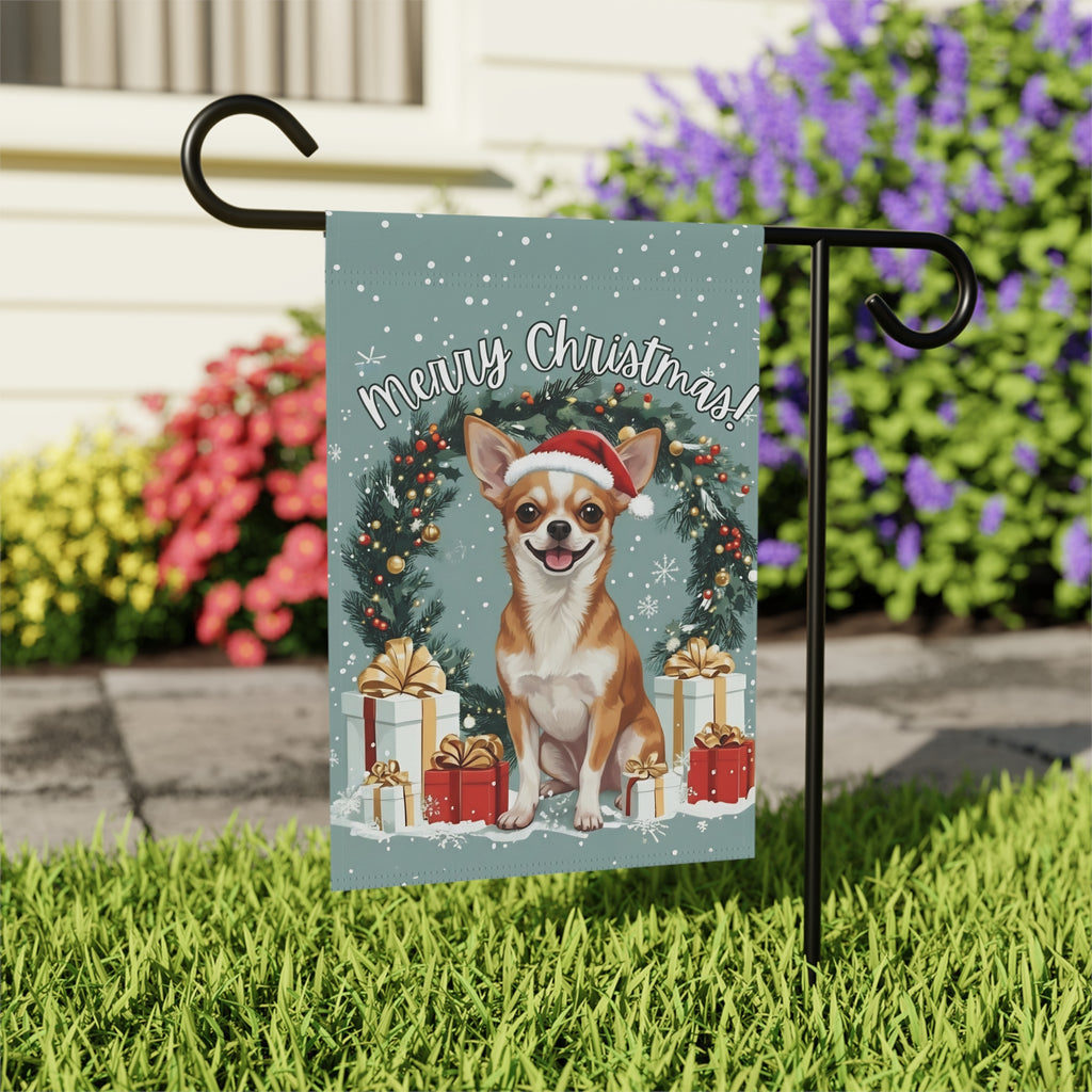 Merry Christmas Chihuahua Garden Flag - outdoor display - Dragonfire Gardens
