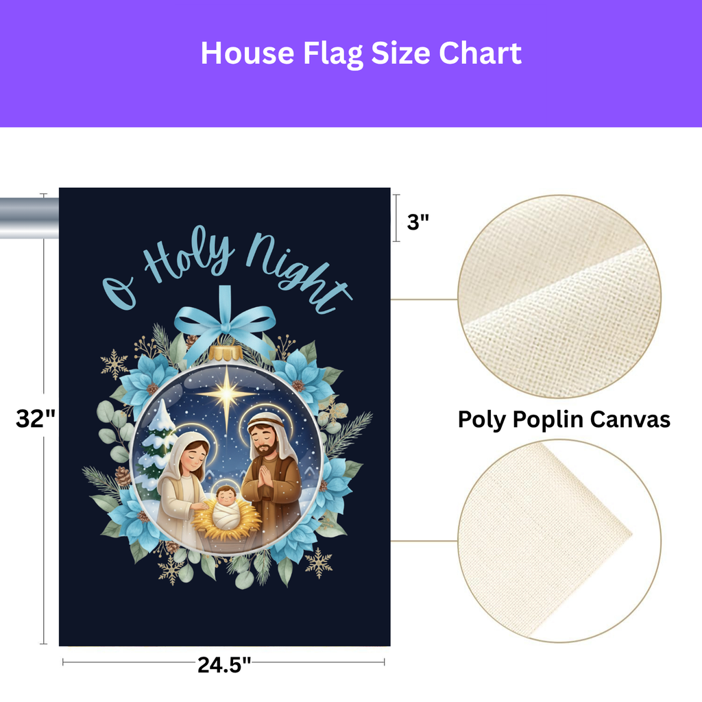 O Holy Night Nativity Ornament Garden Flag - double-sided design - Dragonfire Gardens