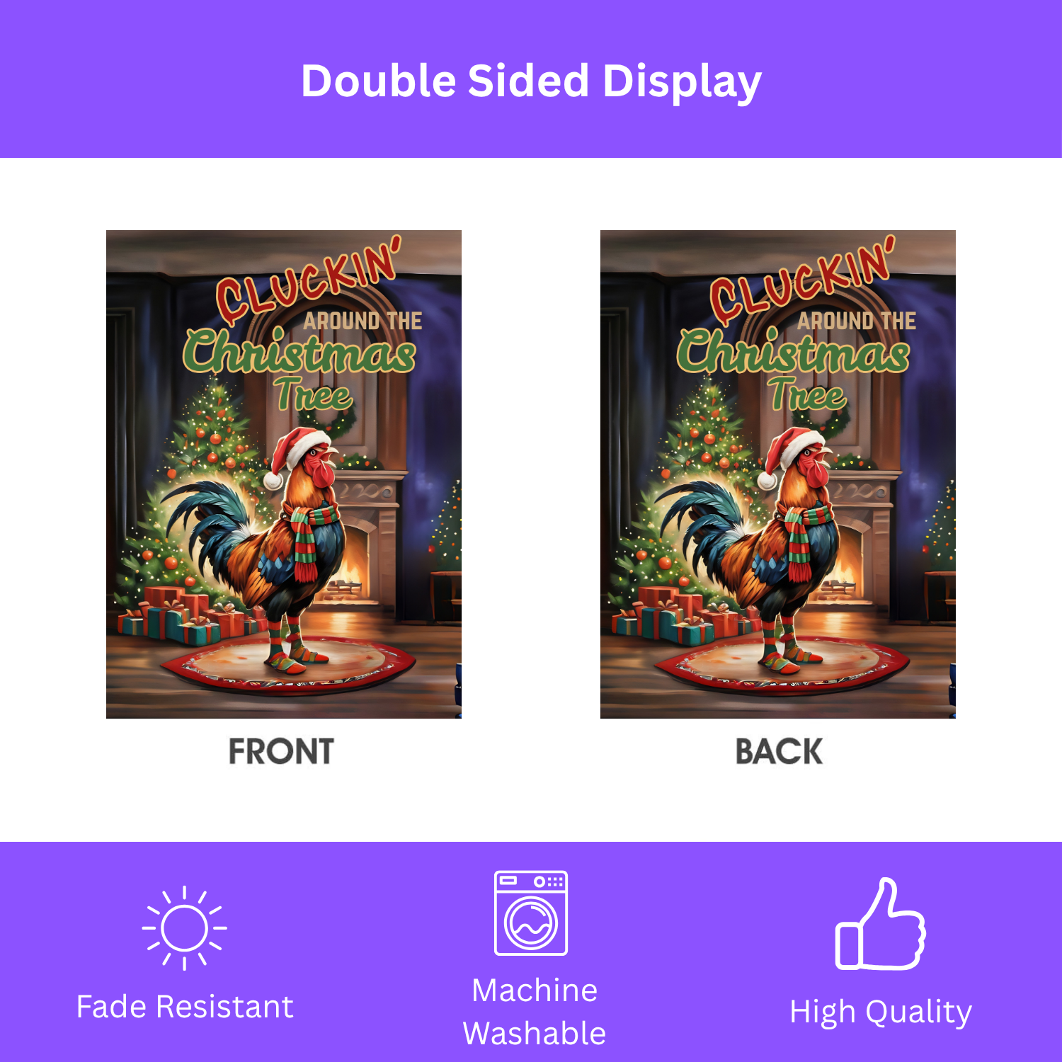 Christmas Rooster Garden Flag "Cluckin' Around the Christmas Tree"