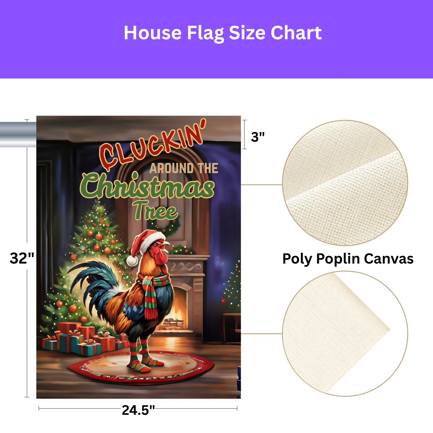 Christmas Rooster Garden Flag "Cluckin' Around the Christmas Tree"