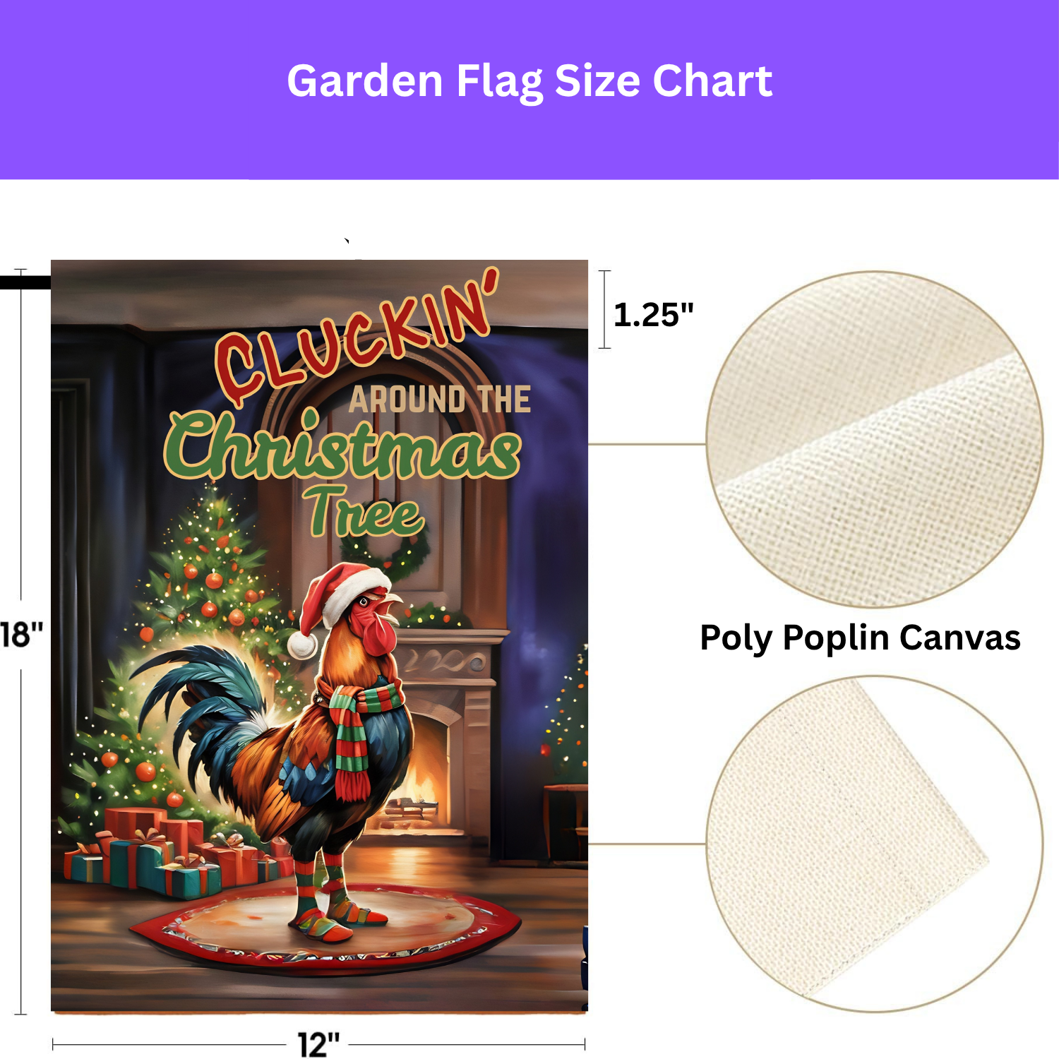 Christmas Rooster Garden Flag "Cluckin' Around the Christmas Tree"