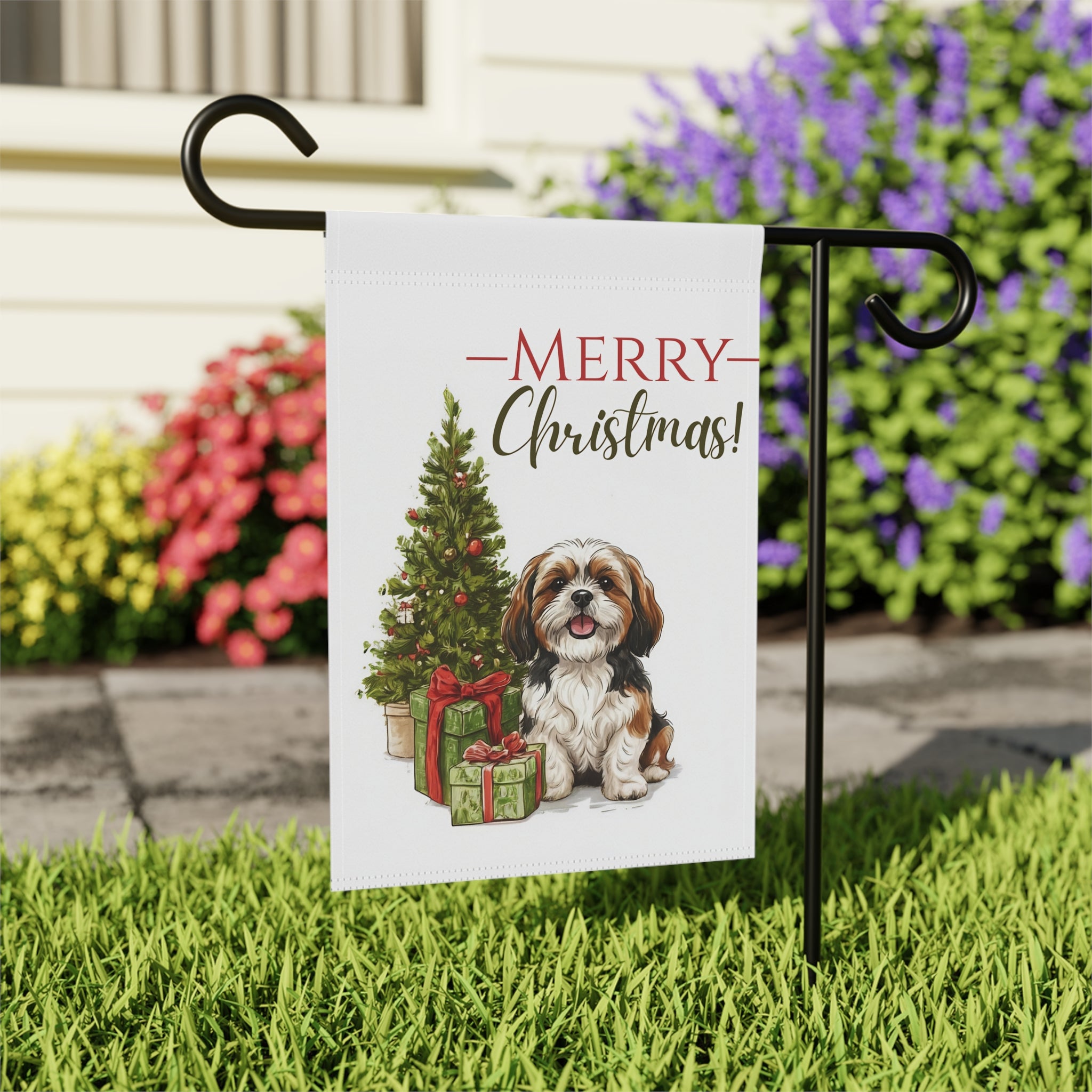 Shih Tzu and Present Christmas Garden Flag