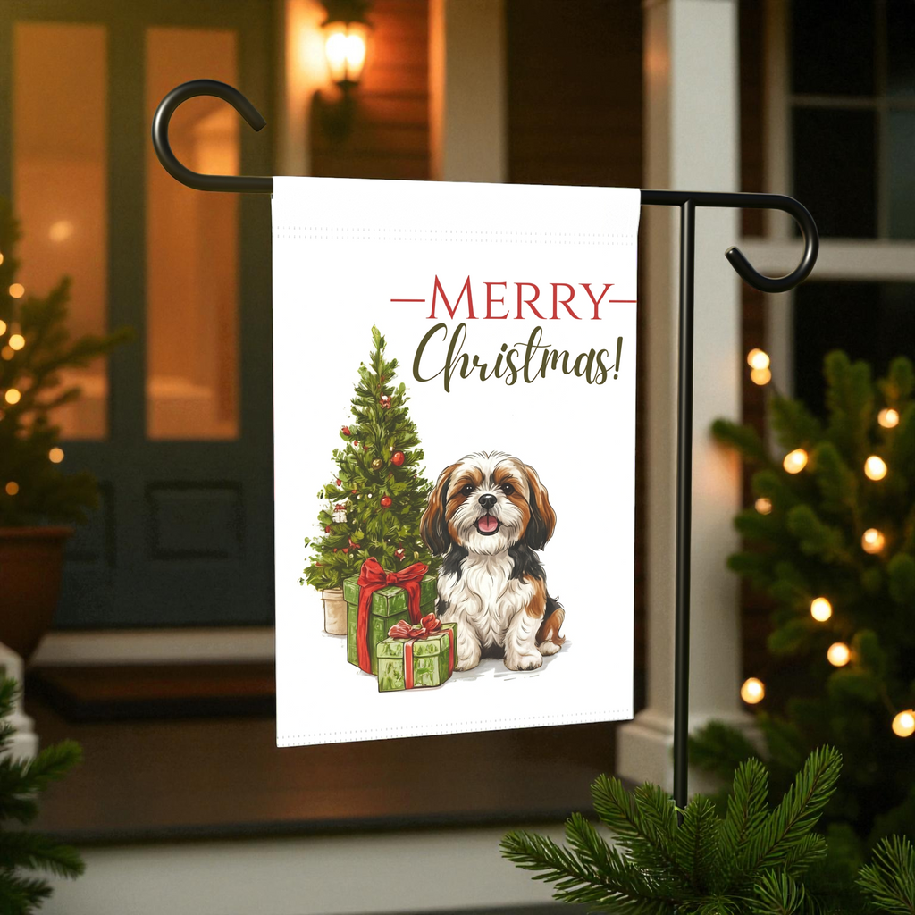 Shih Tzu and Present Christmas Garden Flag