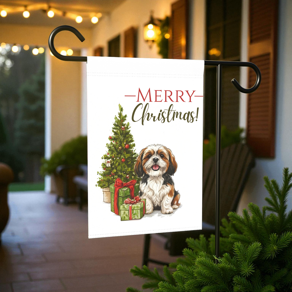 Shih Tzu and Present Christmas Garden Flag