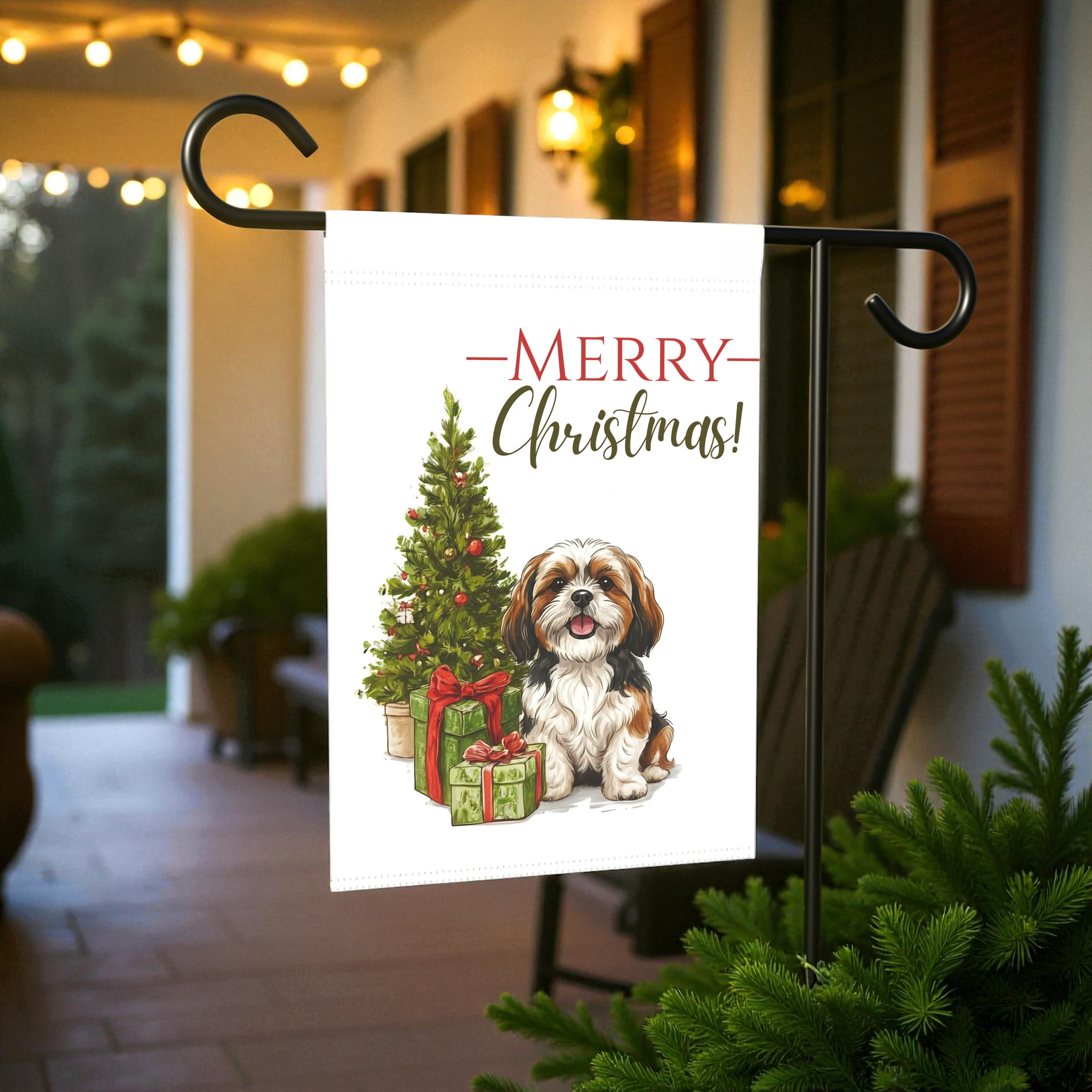 Shih Tzu and Present Christmas Garden Flag
