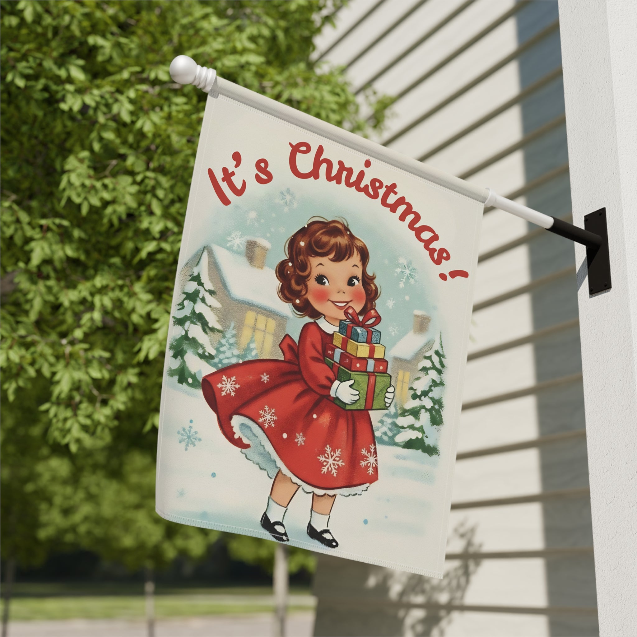 Vintage Little Girl Christmas Garden Flag