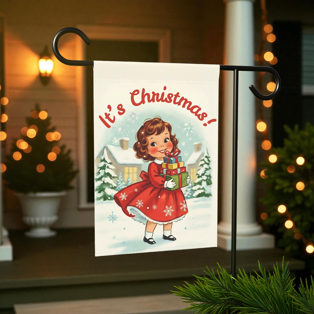 Vintage Little Girl Christmas Garden Flag