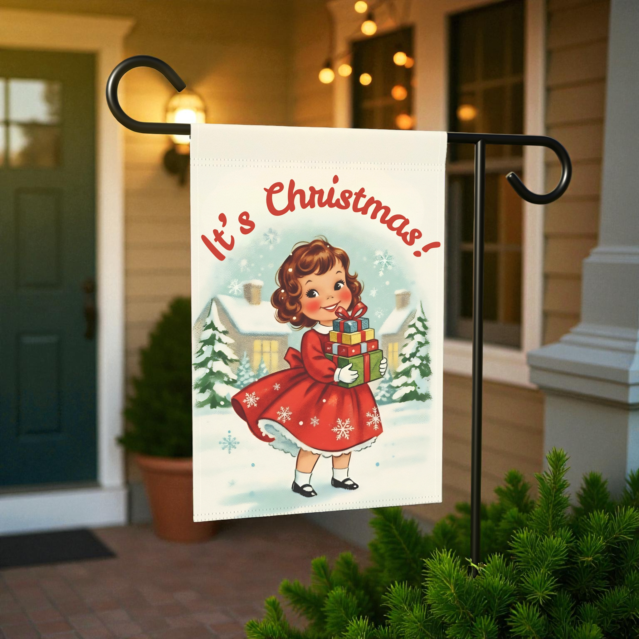 Vintage Little Girl Christmas Garden Flag