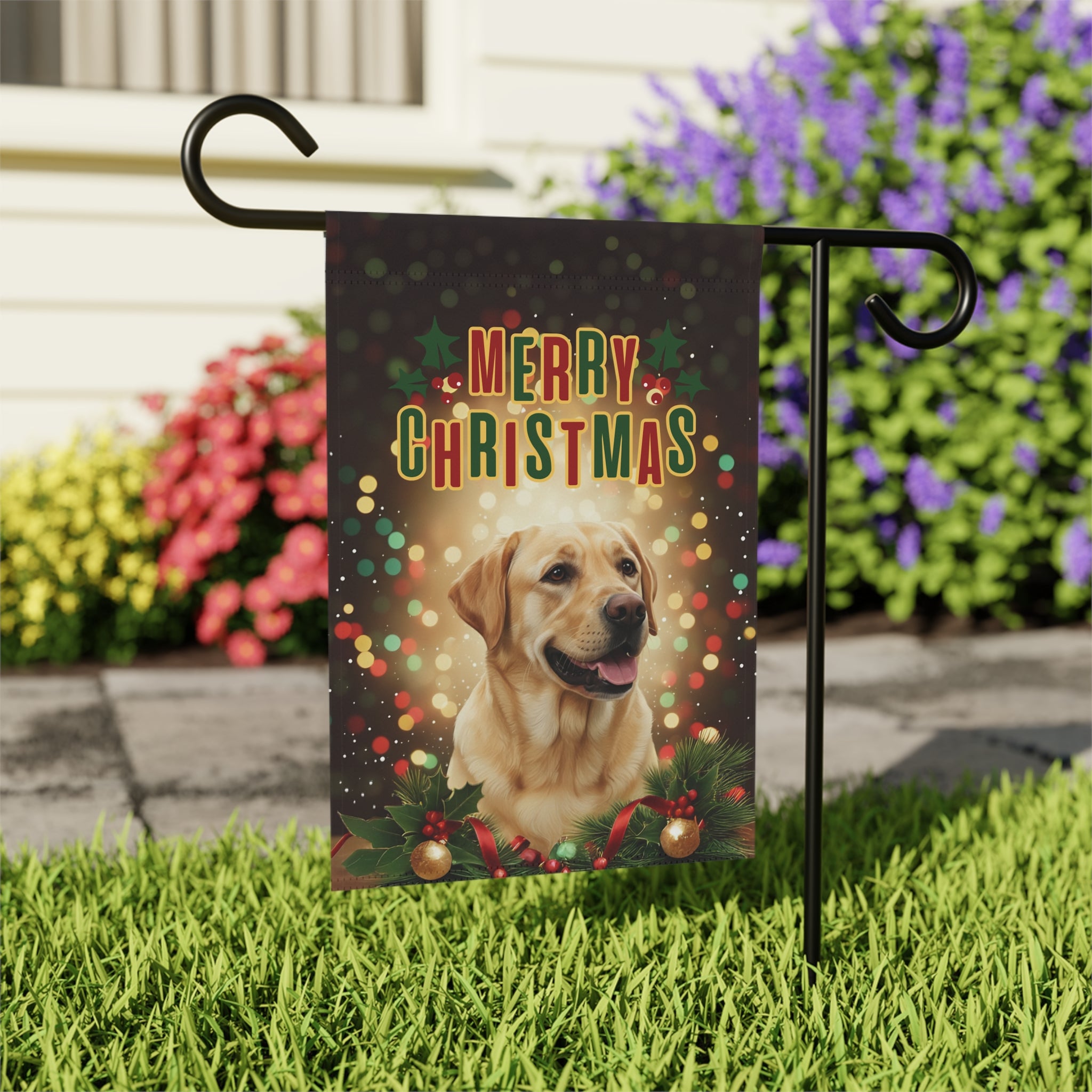 Merry Christmas Yellow Labrador Garden Flag