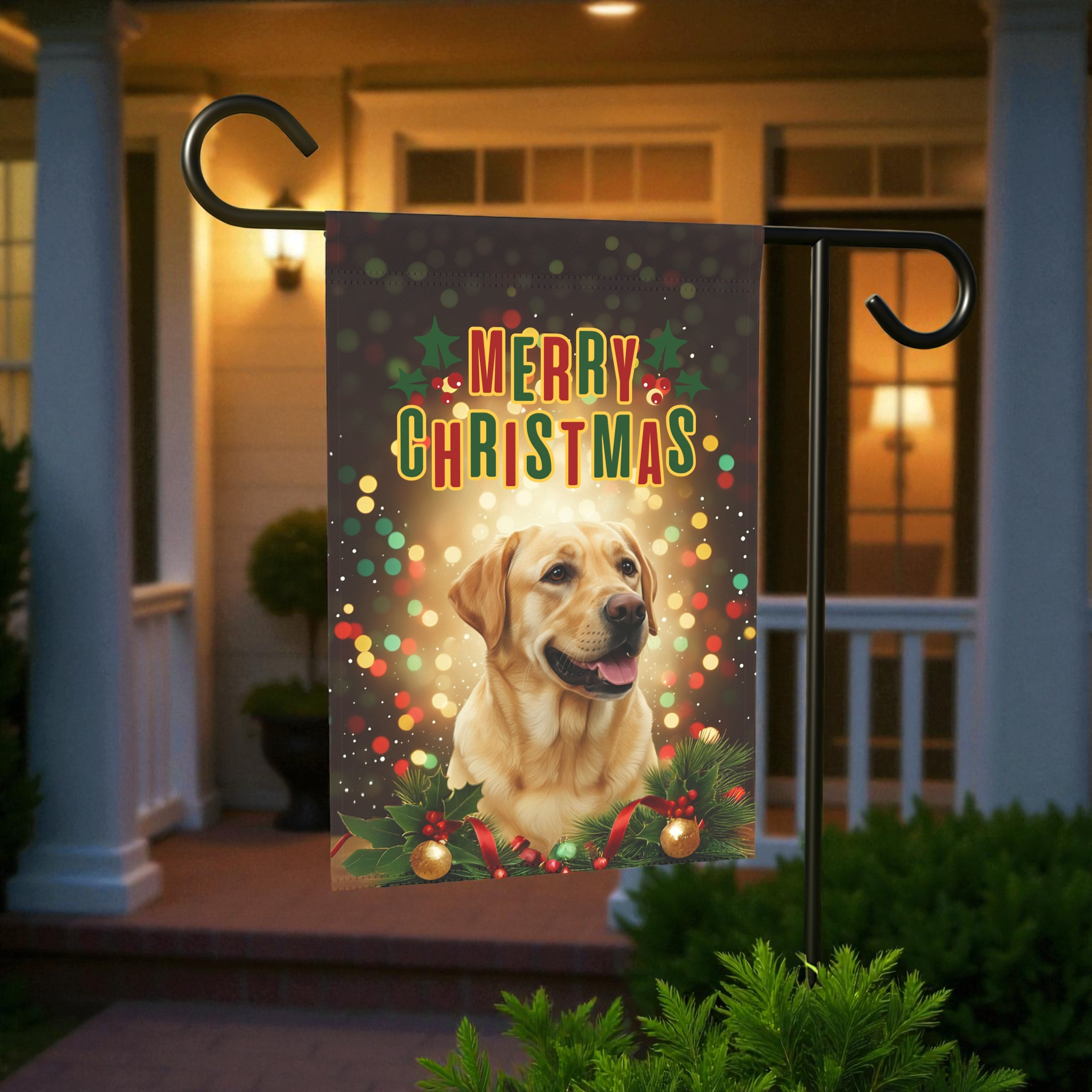 Merry Christmas Yellow Labrador Garden Flag