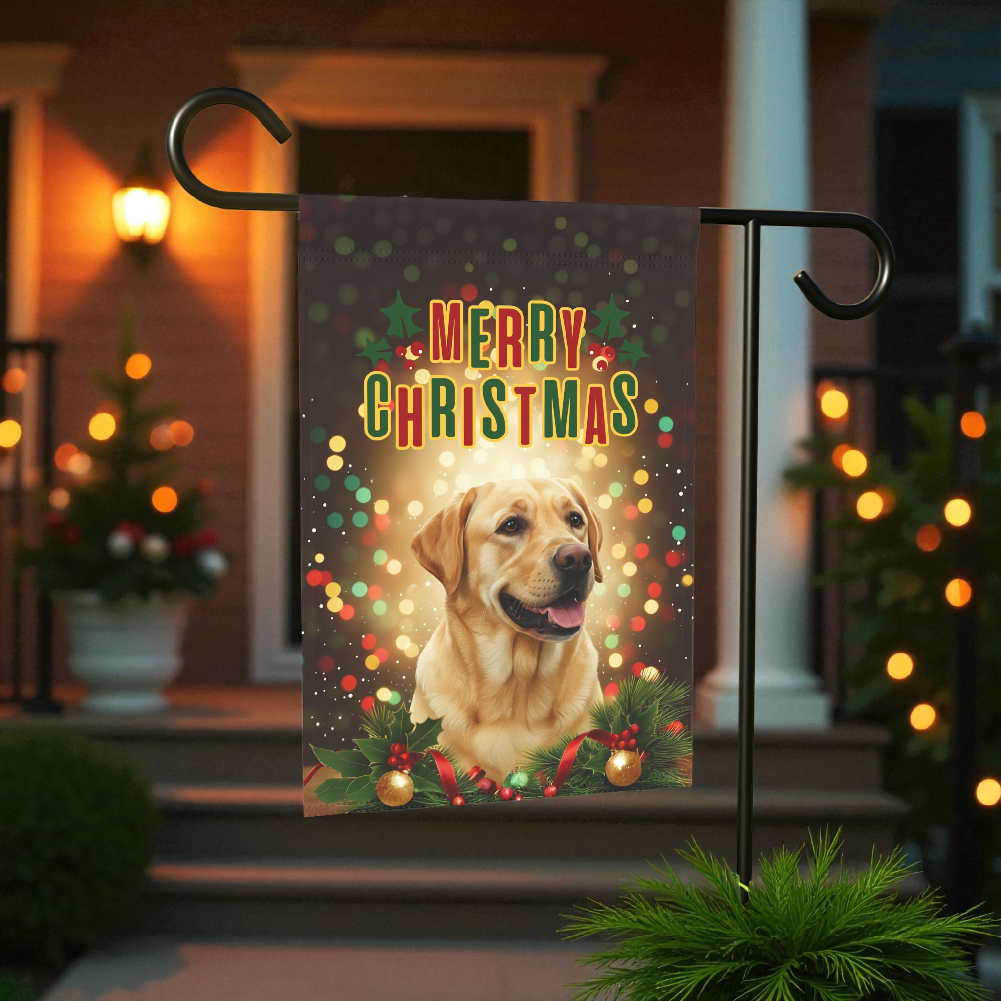 Merry Christmas Yellow Labrador Garden Flag