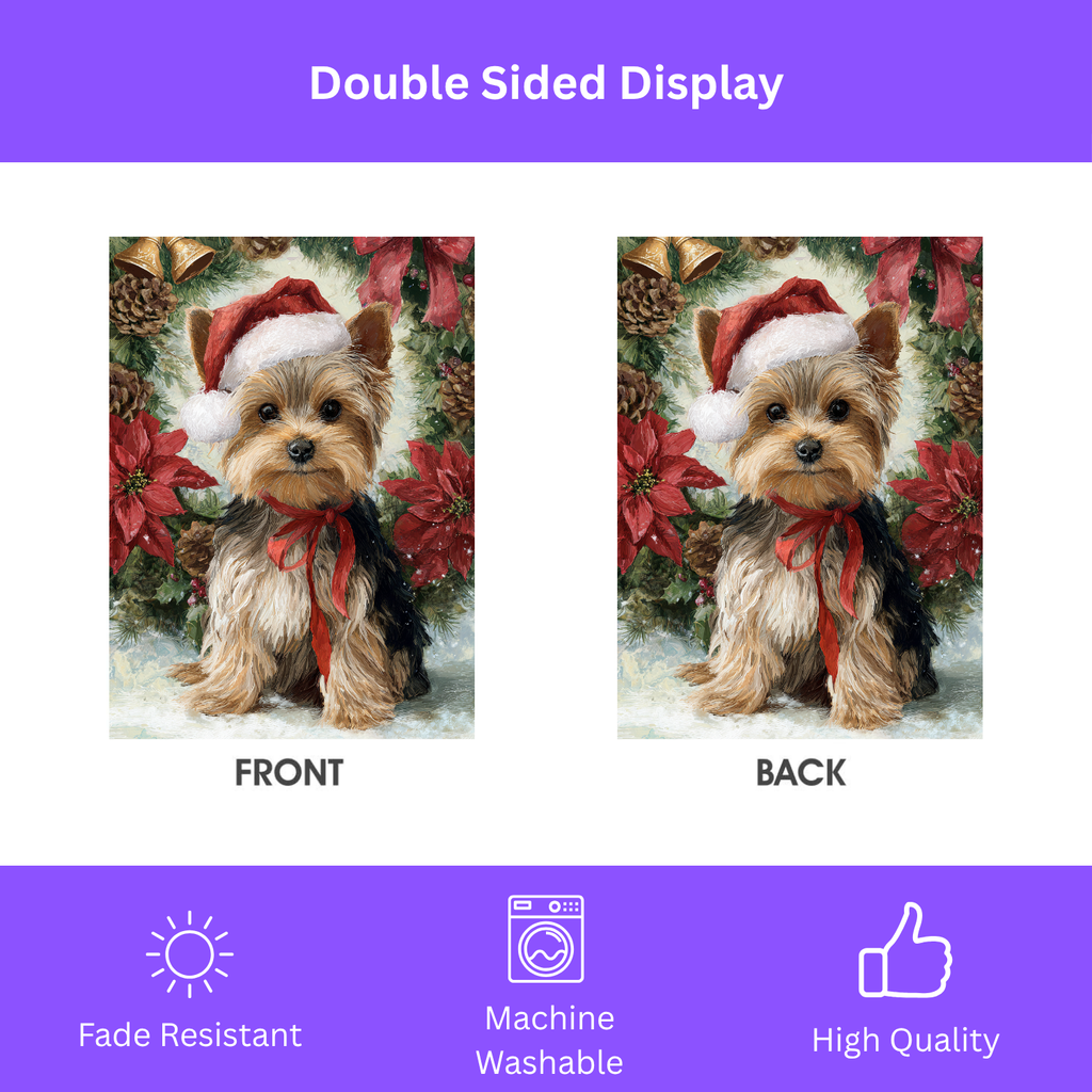 Poinsettia and Pinecone Wreath Yorkshire Terrier Garden Flag