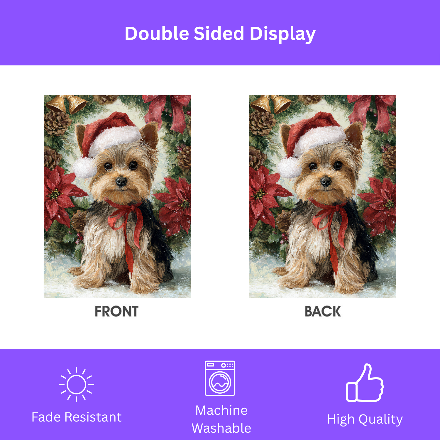 Poinsettia and Pinecone Wreath Yorkshire Terrier Garden Flag