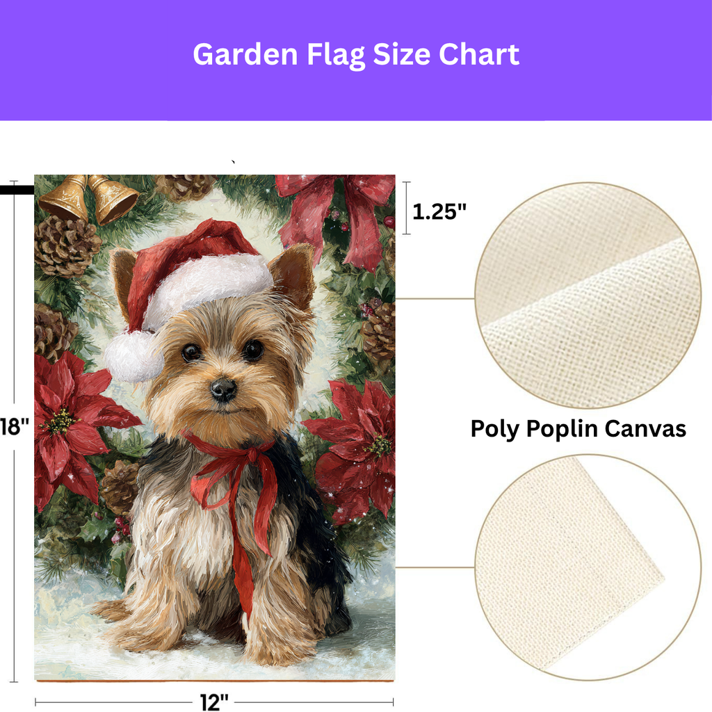 Poinsettia and Pinecone Wreath Yorkshire Terrier Garden Flag