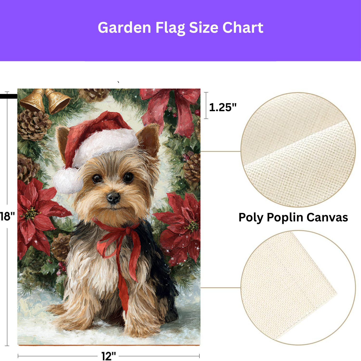 Poinsettia and Pinecone Wreath Yorkshire Terrier Garden Flag