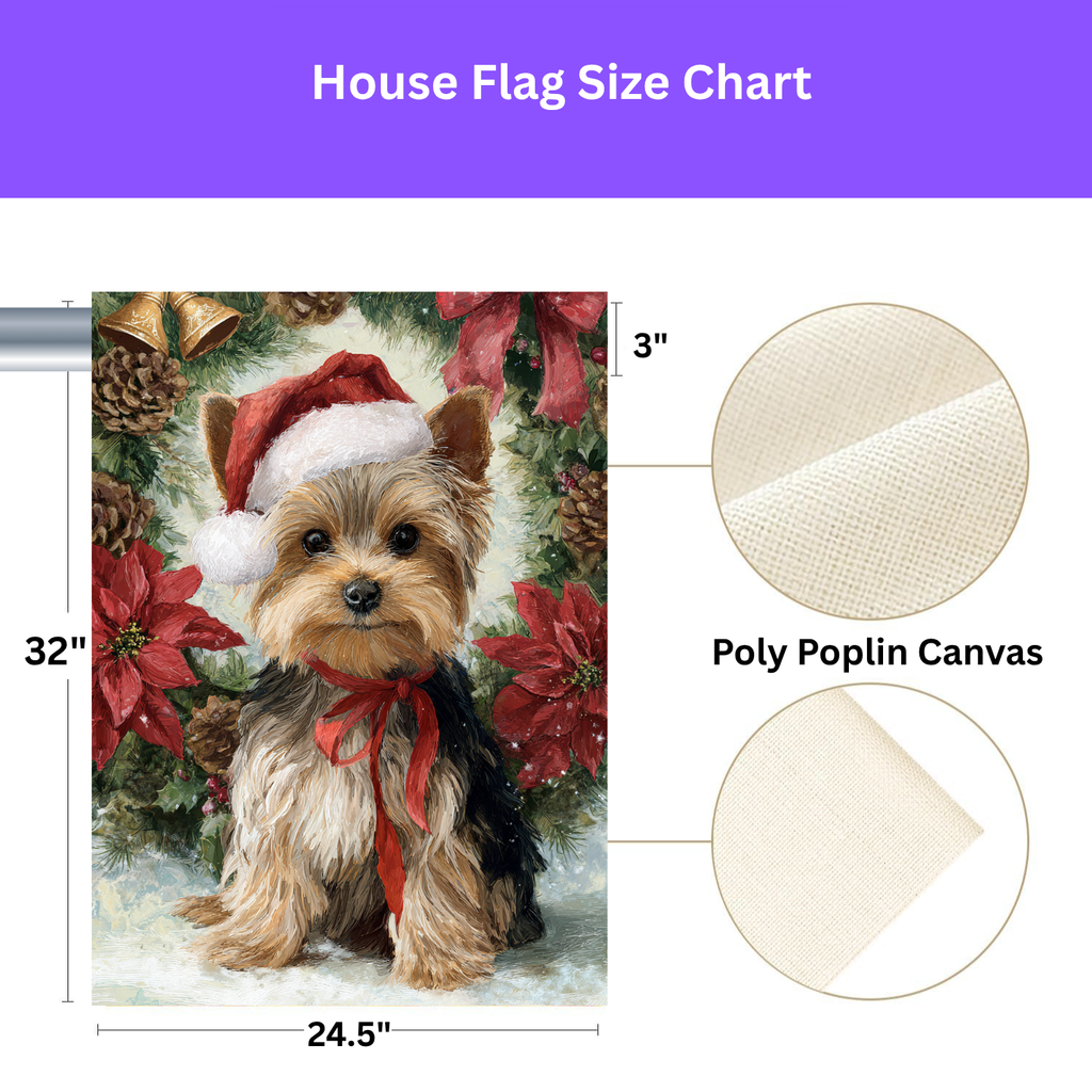 Poinsettia and Pinecone Wreath Yorkshire Terrier Garden Flag