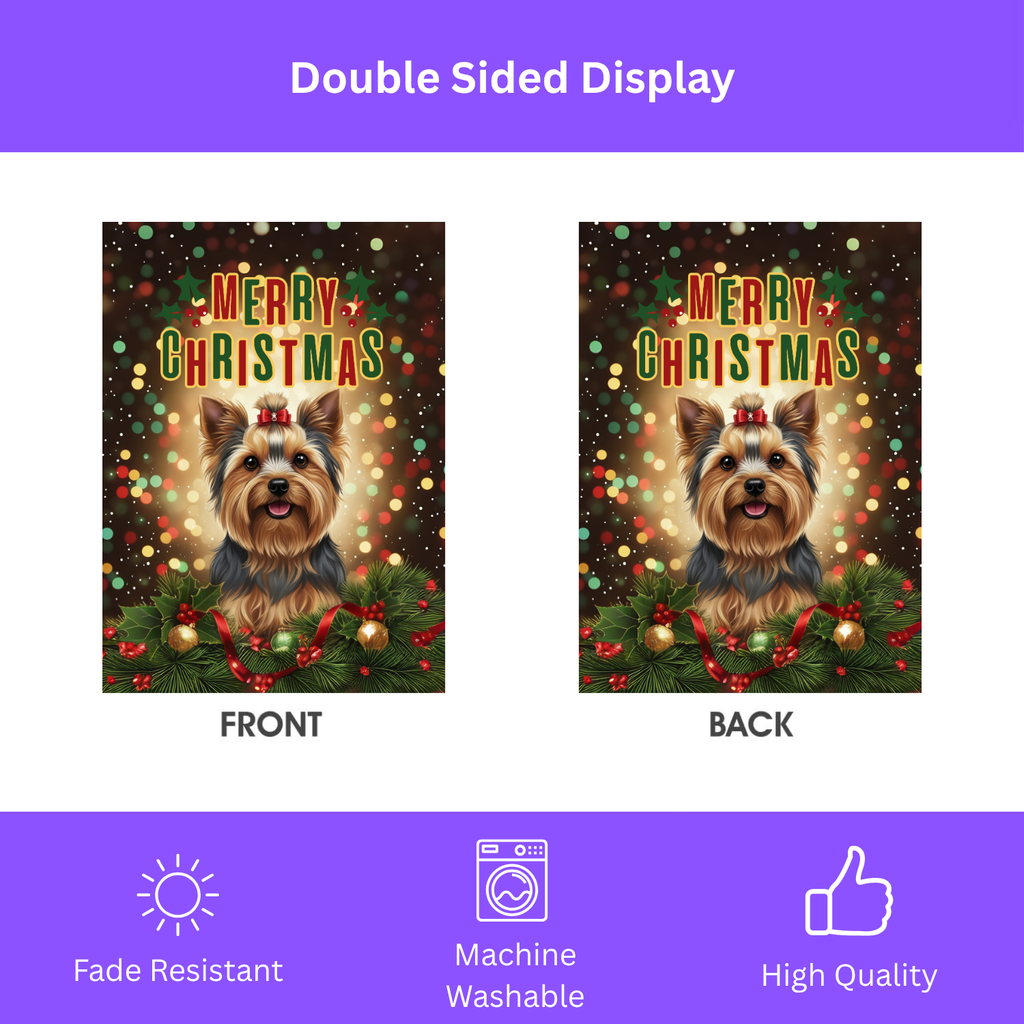 Merry Christmas Yorkshire Terrier Garden Flag
