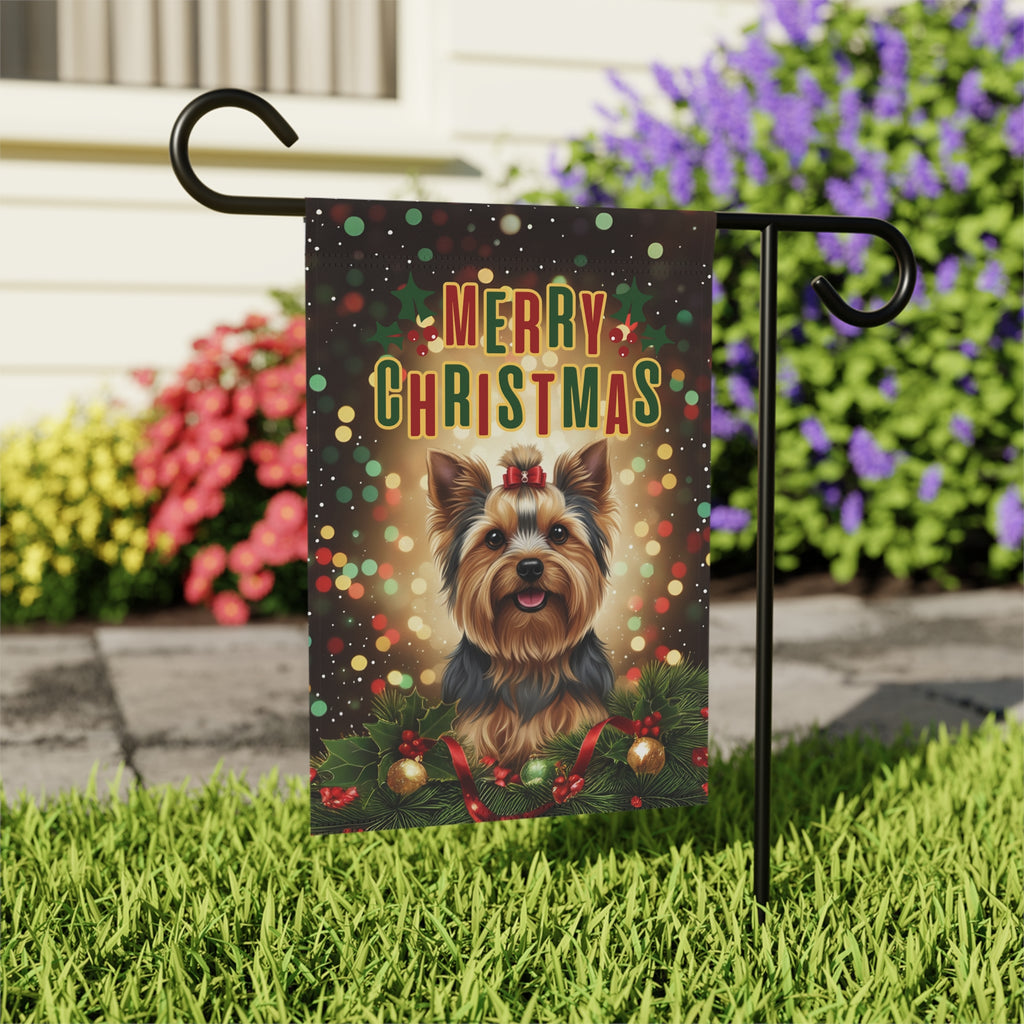 Merry Christmas Yorkshire Terrier Garden Flag