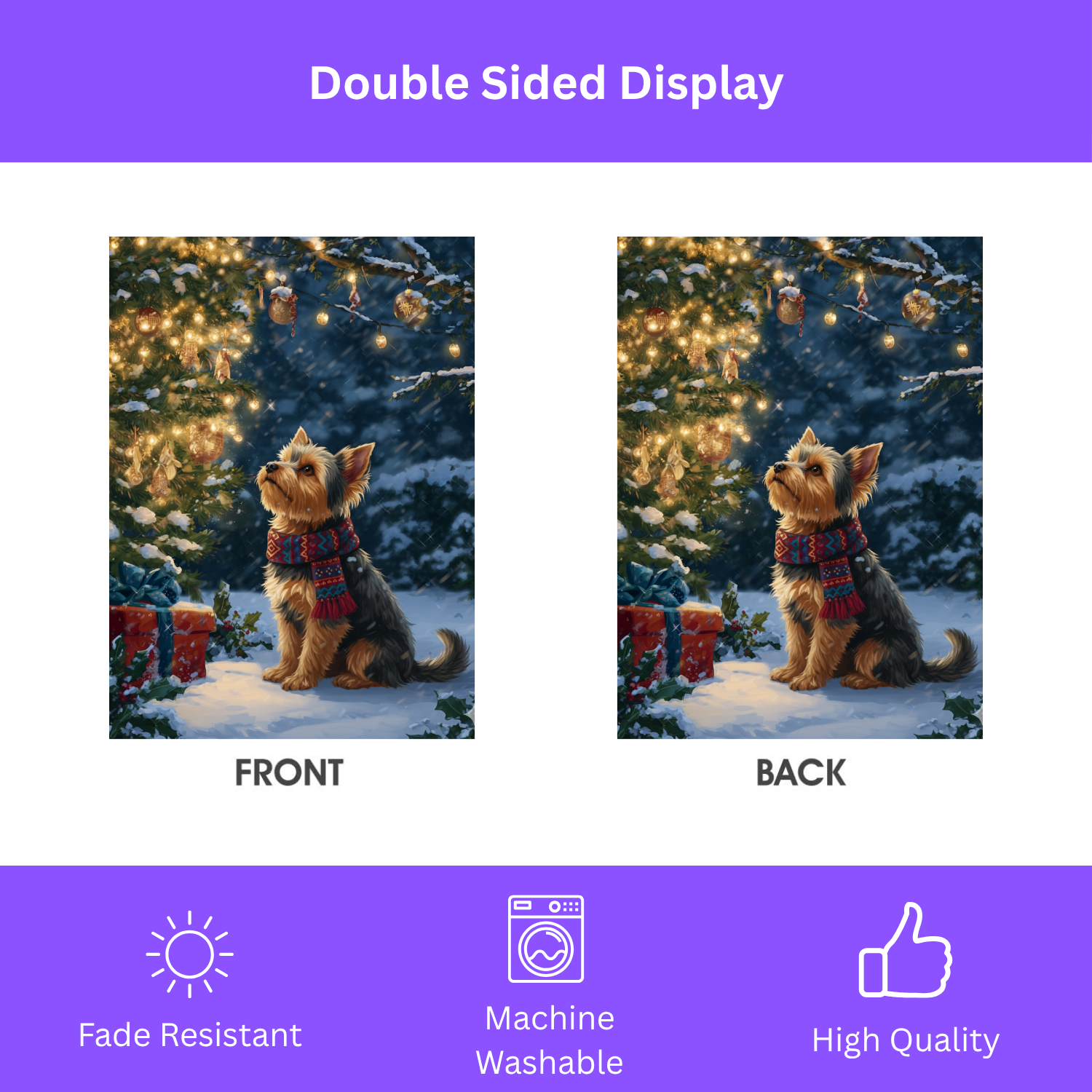 Standing By the Christmas Tree Yorkie Garden Flag