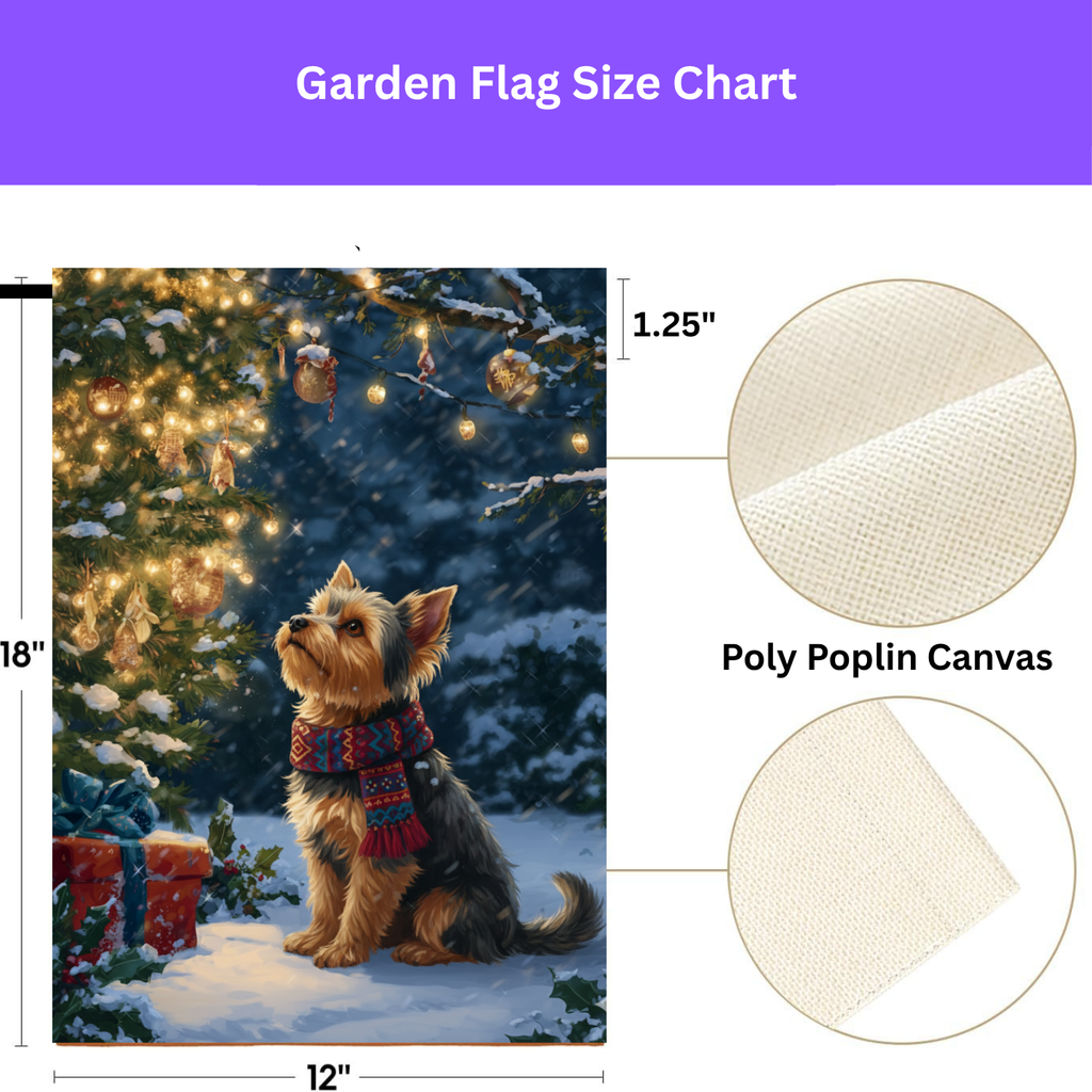 Standing By the Christmas Tree Yorkie Garden Flag