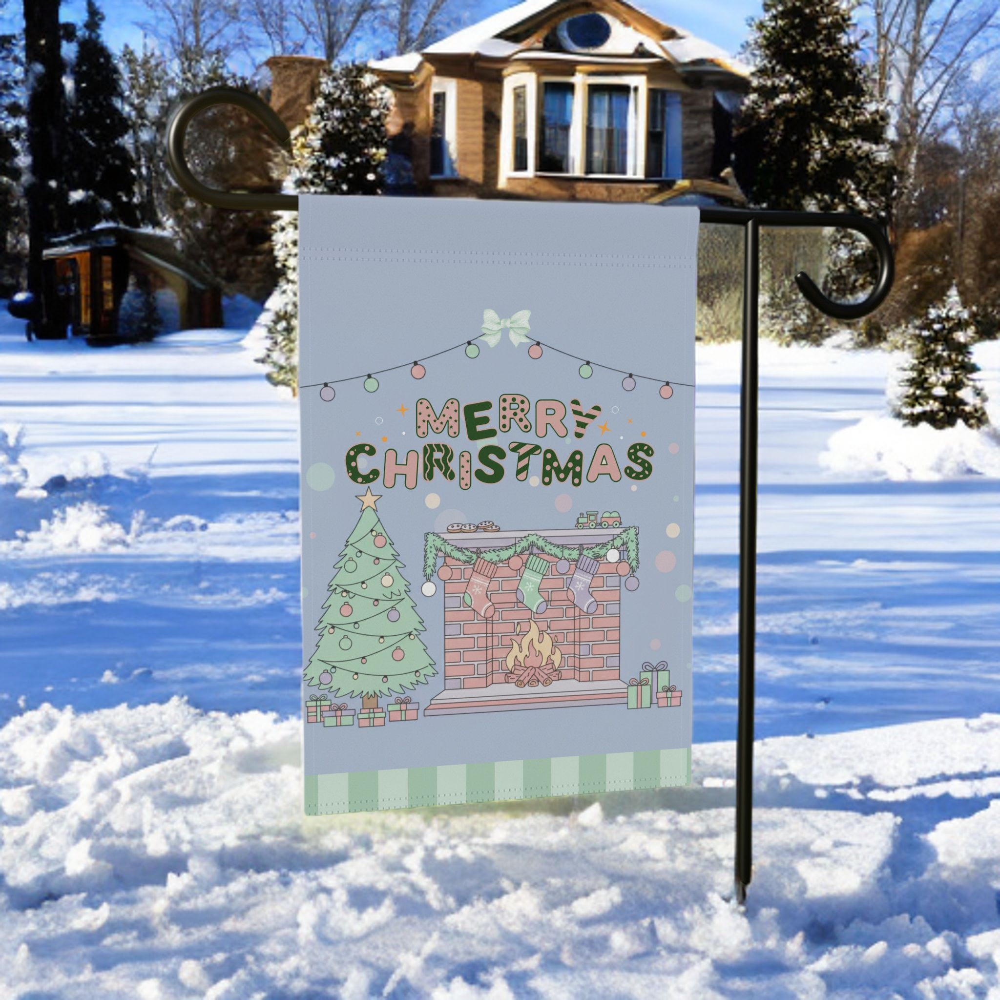 Christmas Fireplace Garden Flag