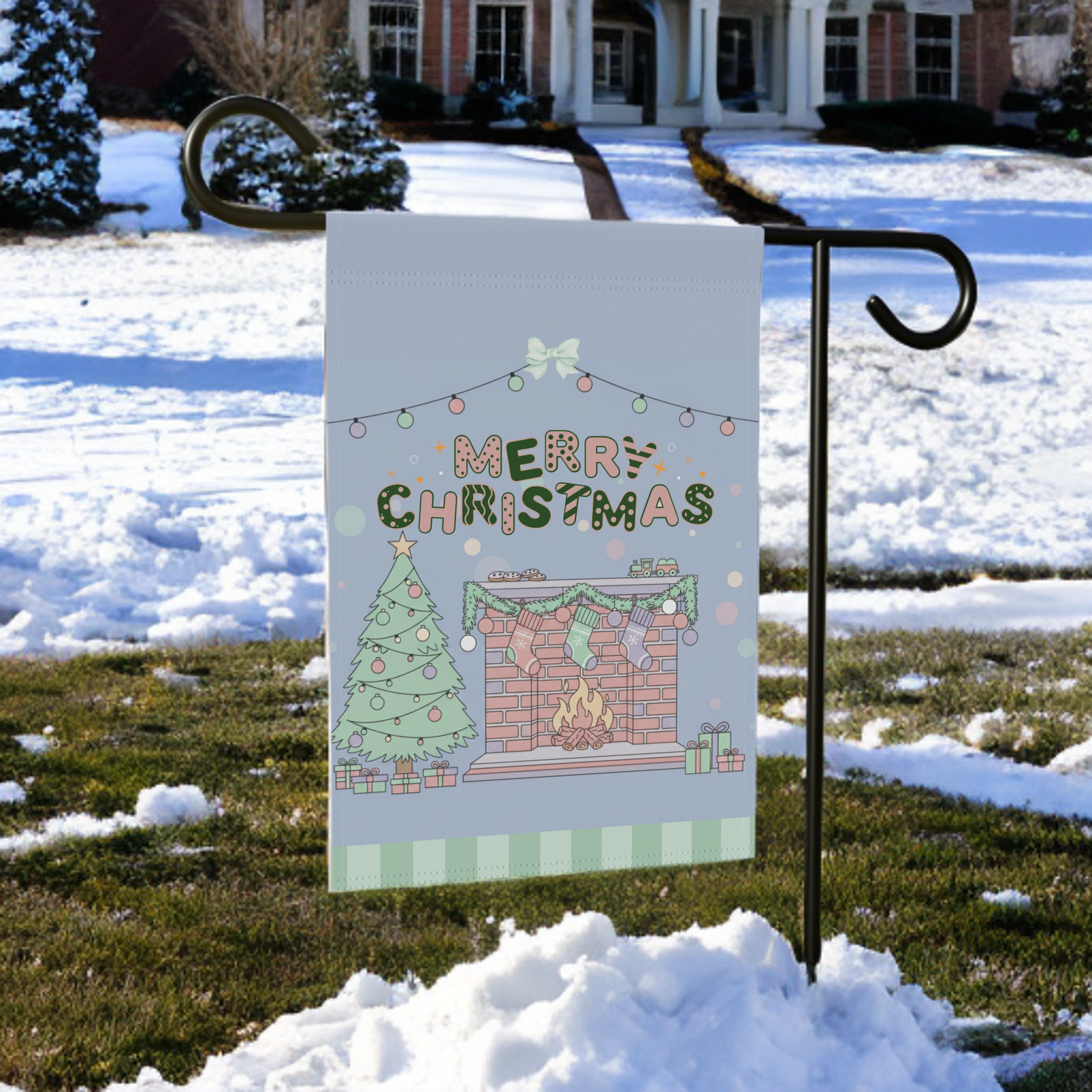 Christmas Fireplace Garden Flag