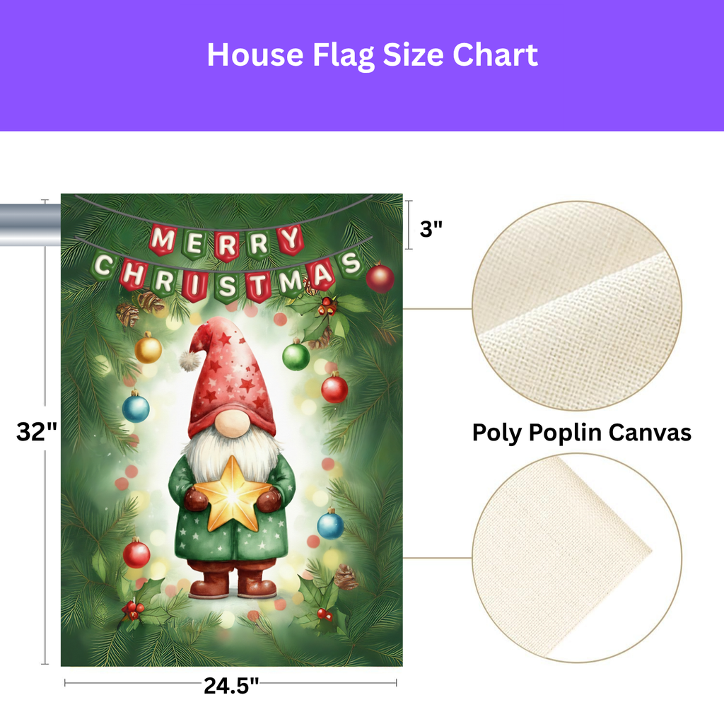 Merry Christmas Gnome and Star Garden Flag - porch decor - Dragonfire Gardens