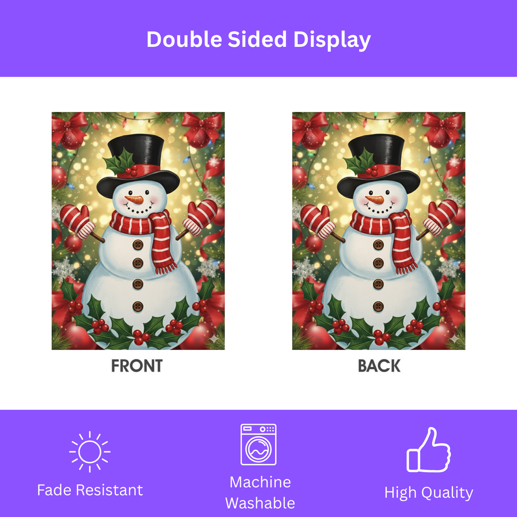Red and White Striped Scarf Snowman Garden Flag