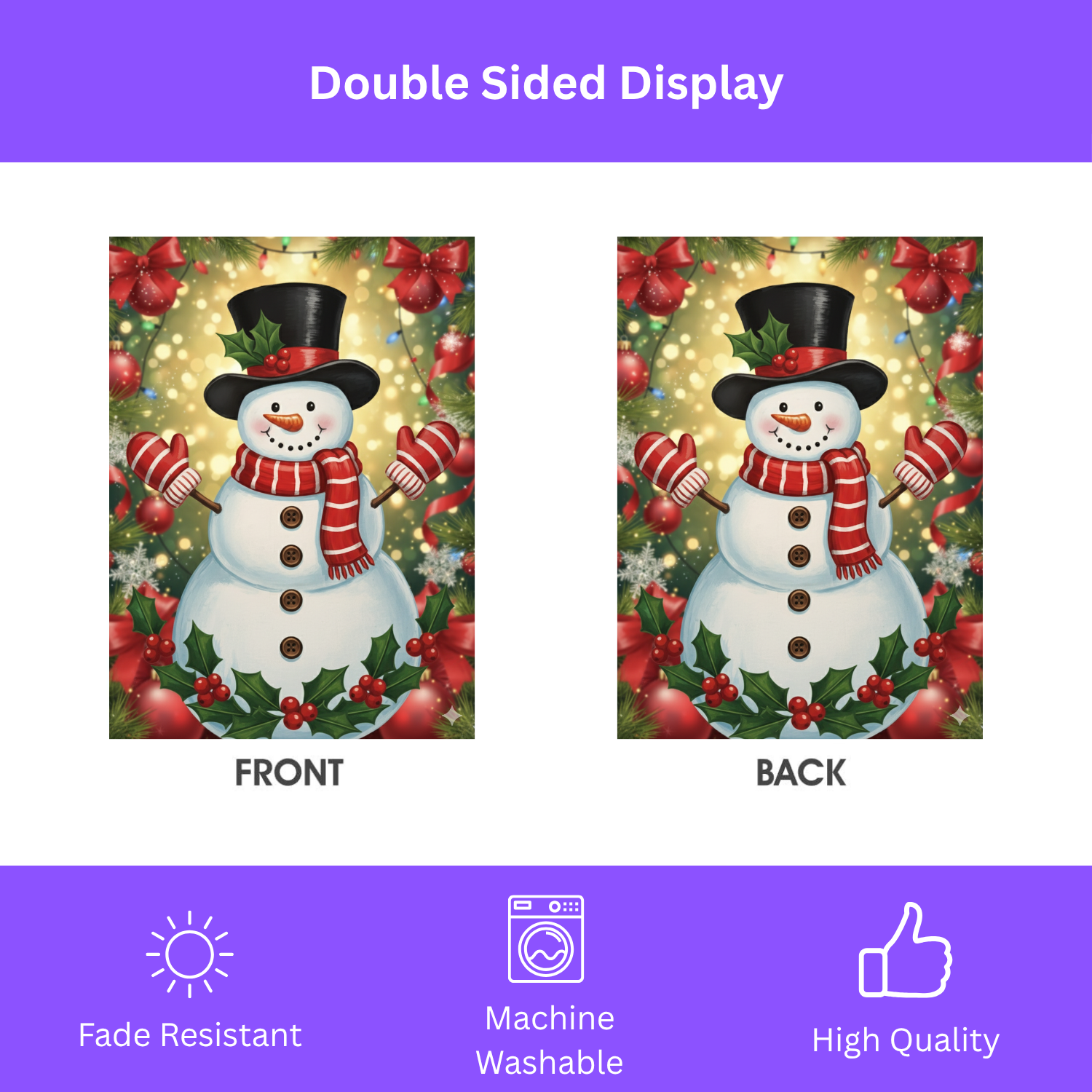 Red and White Striped Scarf Snowman Garden Flag