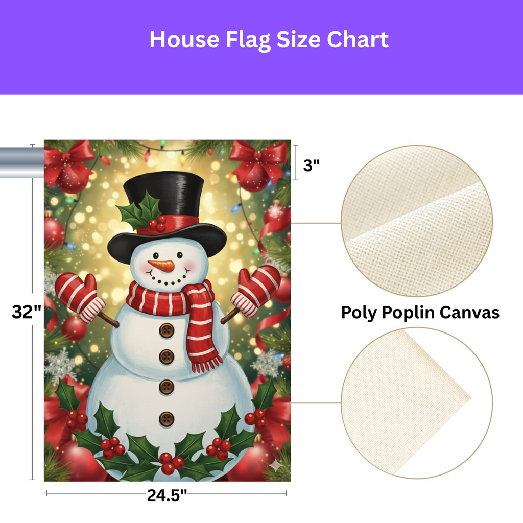 Red and White Striped Scarf Snowman Garden Flag