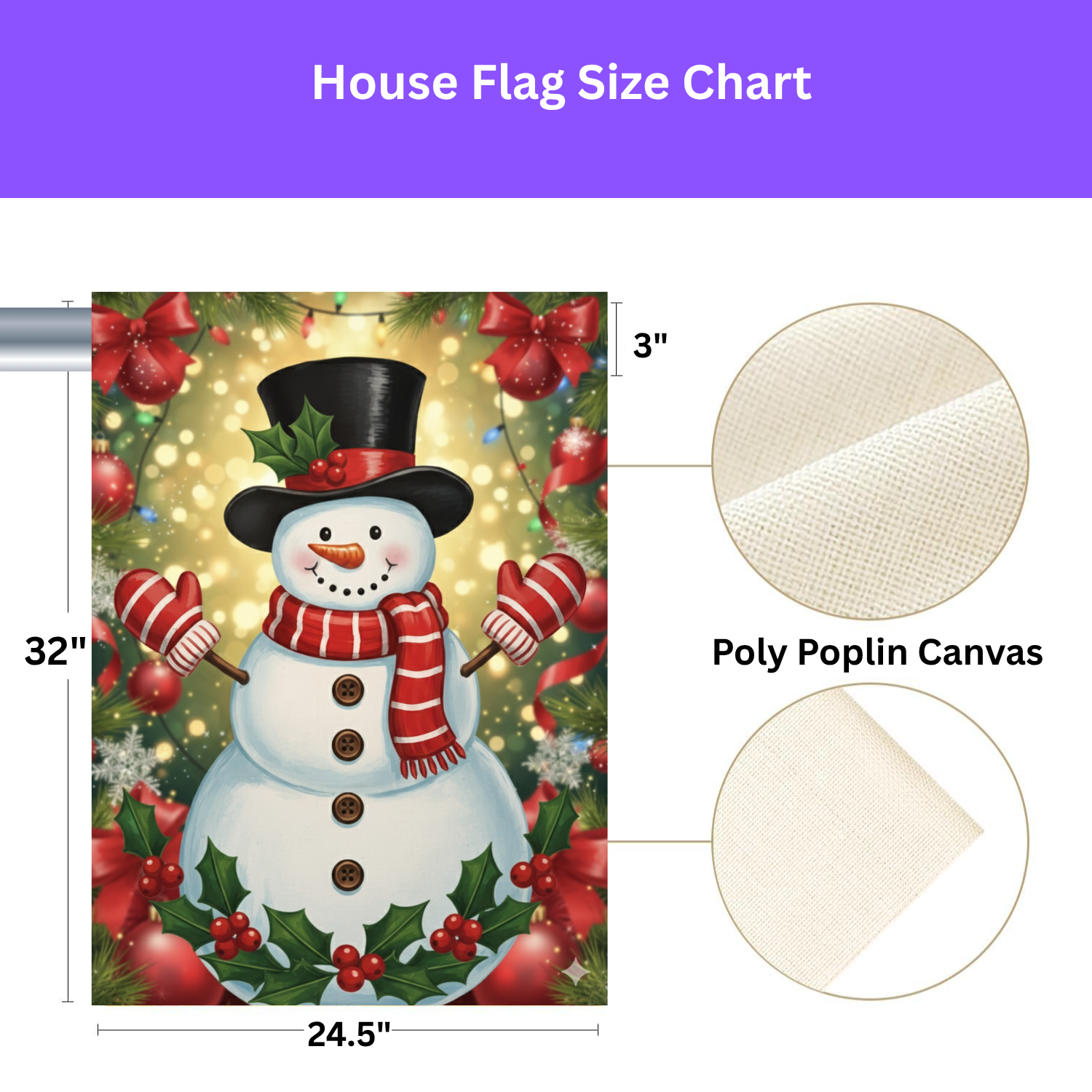 Red and White Striped Scarf Snowman Garden Flag