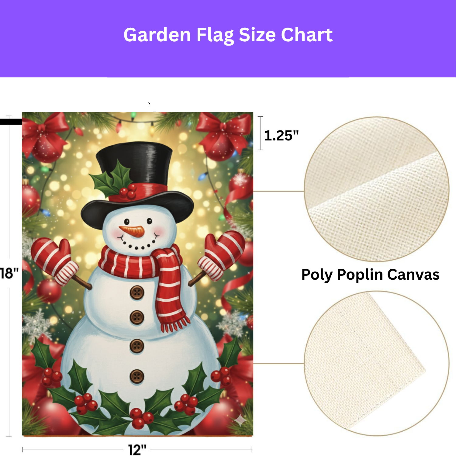 Red and White Striped Scarf Snowman Garden Flag