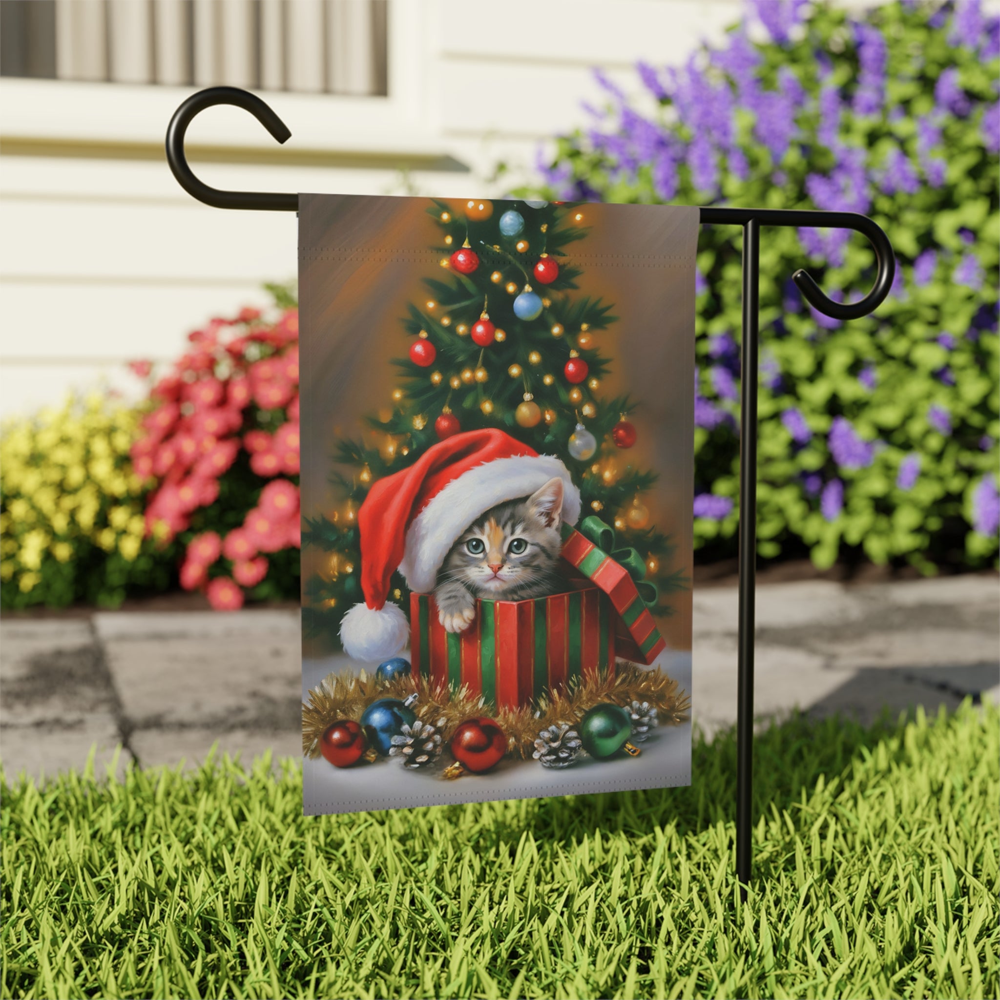 Christmas Present Kitten Garden Flag