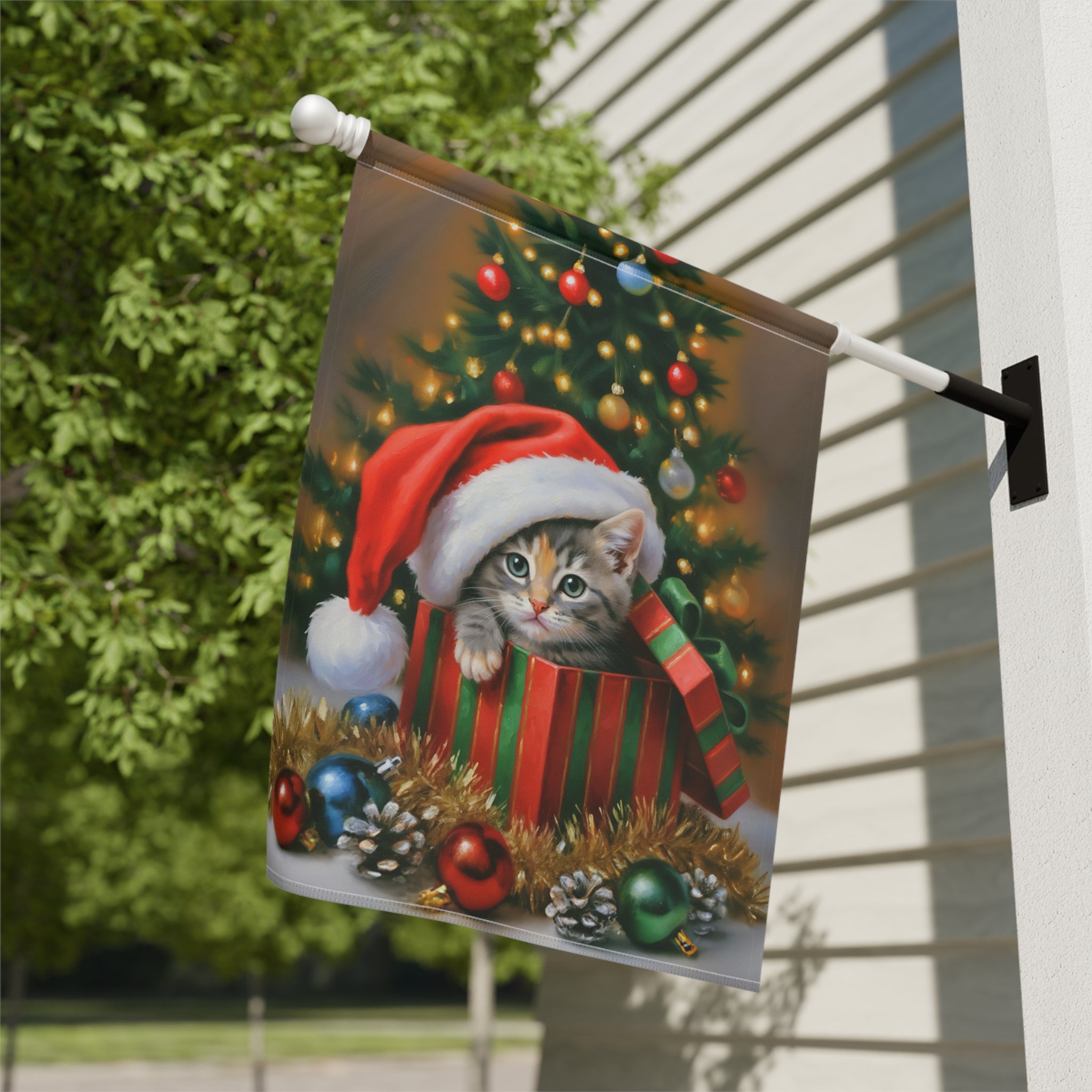 Christmas Present Kitten Garden Flag