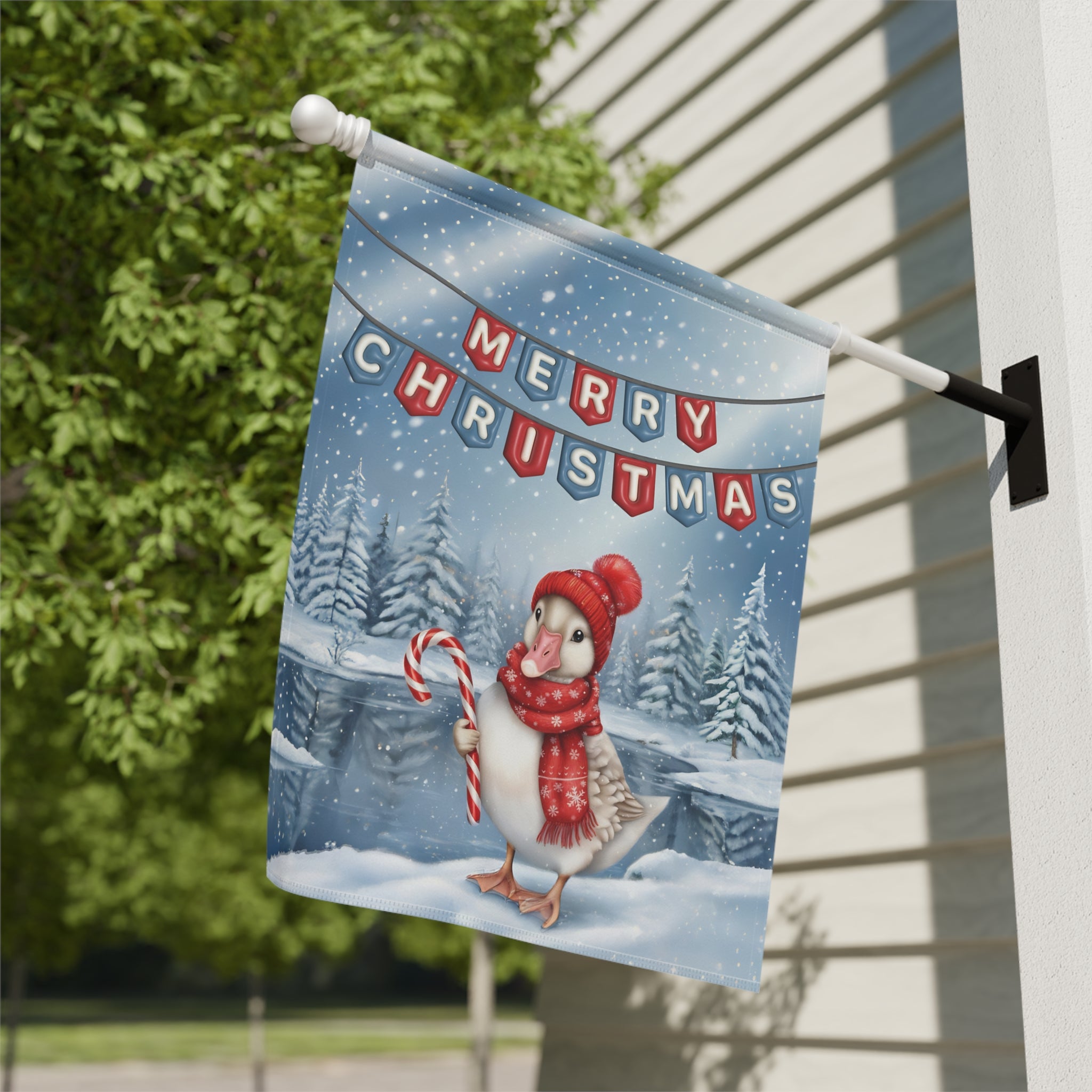 Merry Christmas Candy Cane Duck Garden Flag