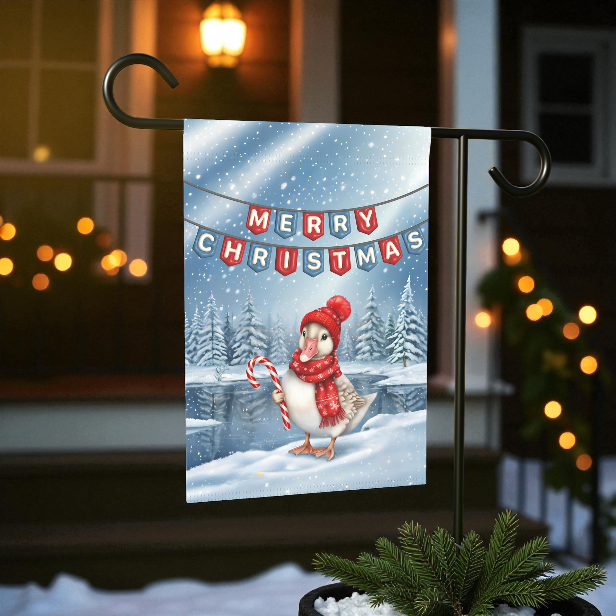Merry Christmas Candy Cane Duck Garden Flag