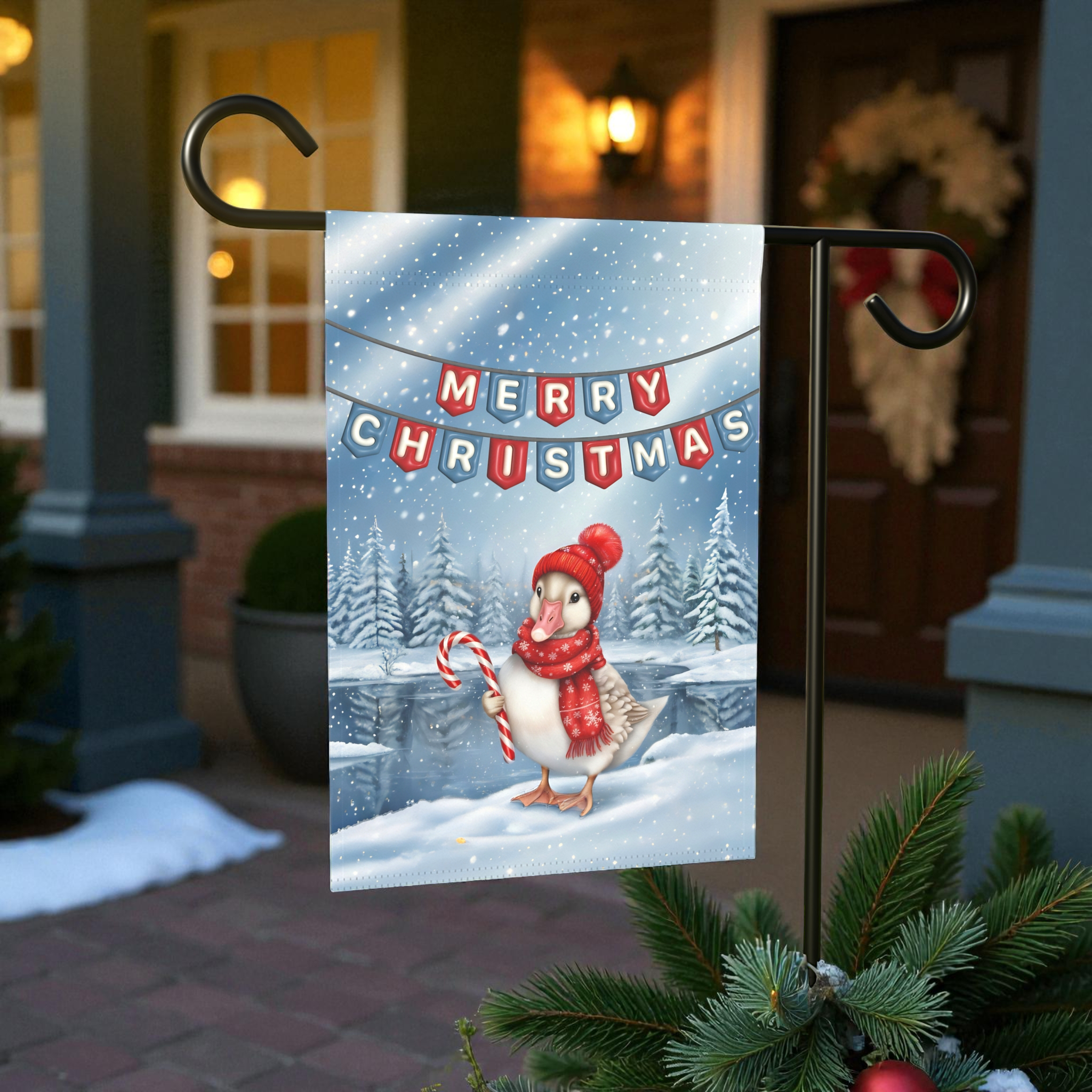 Merry Christmas Candy Cane Duck Garden Flag