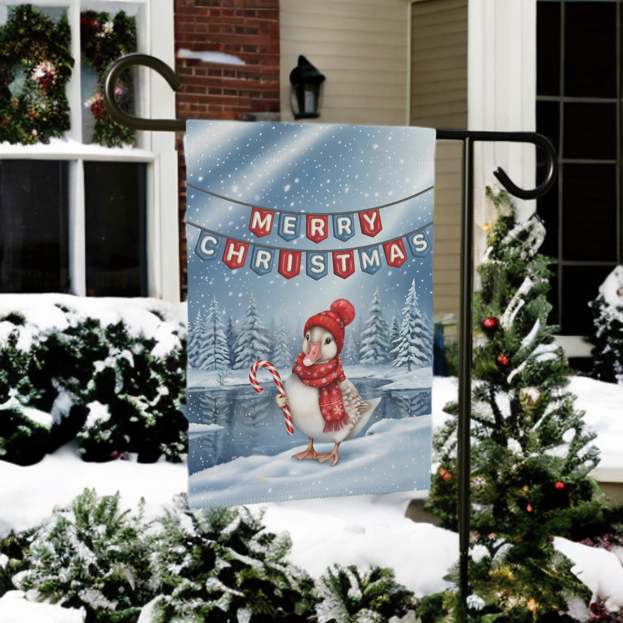 Merry Christmas Candy Cane Duck Garden Flag