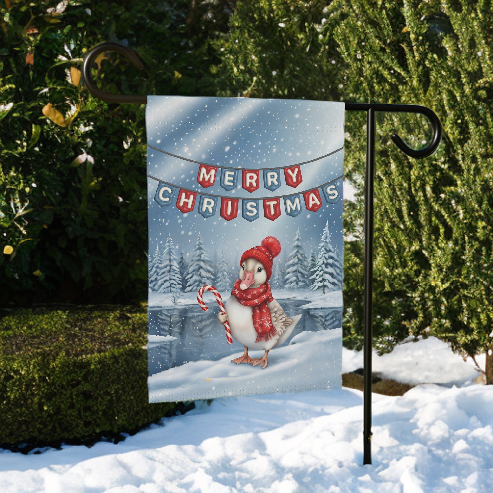 Merry Christmas Candy Cane Duck Garden Flag
