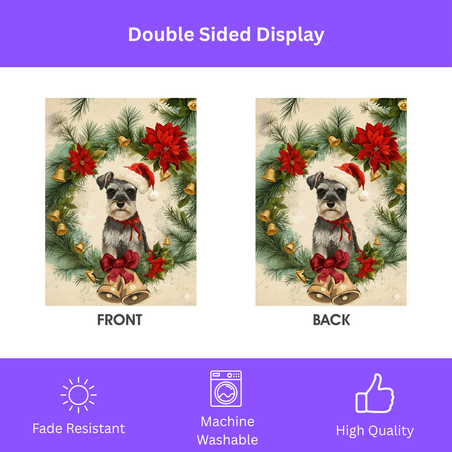 Poinsettia and Bells Christmas Schnauzer Garden Flag