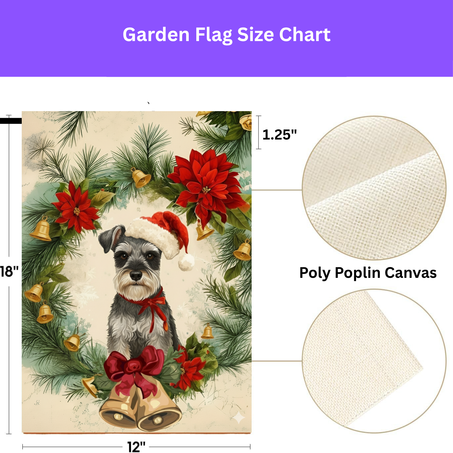 Poinsettia and Bells Christmas Schnauzer Garden Flag